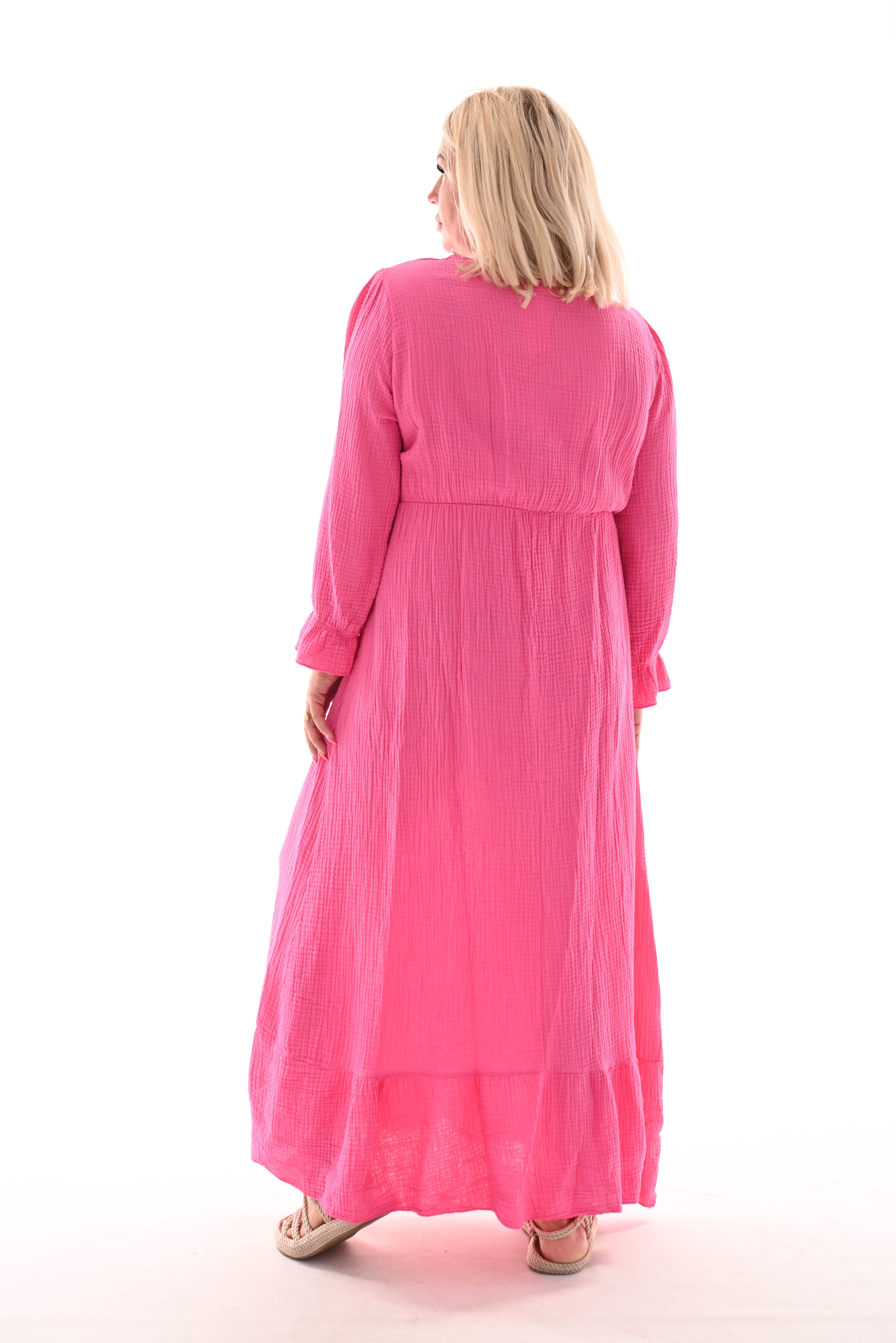 Lange jurk wafel overslag roze