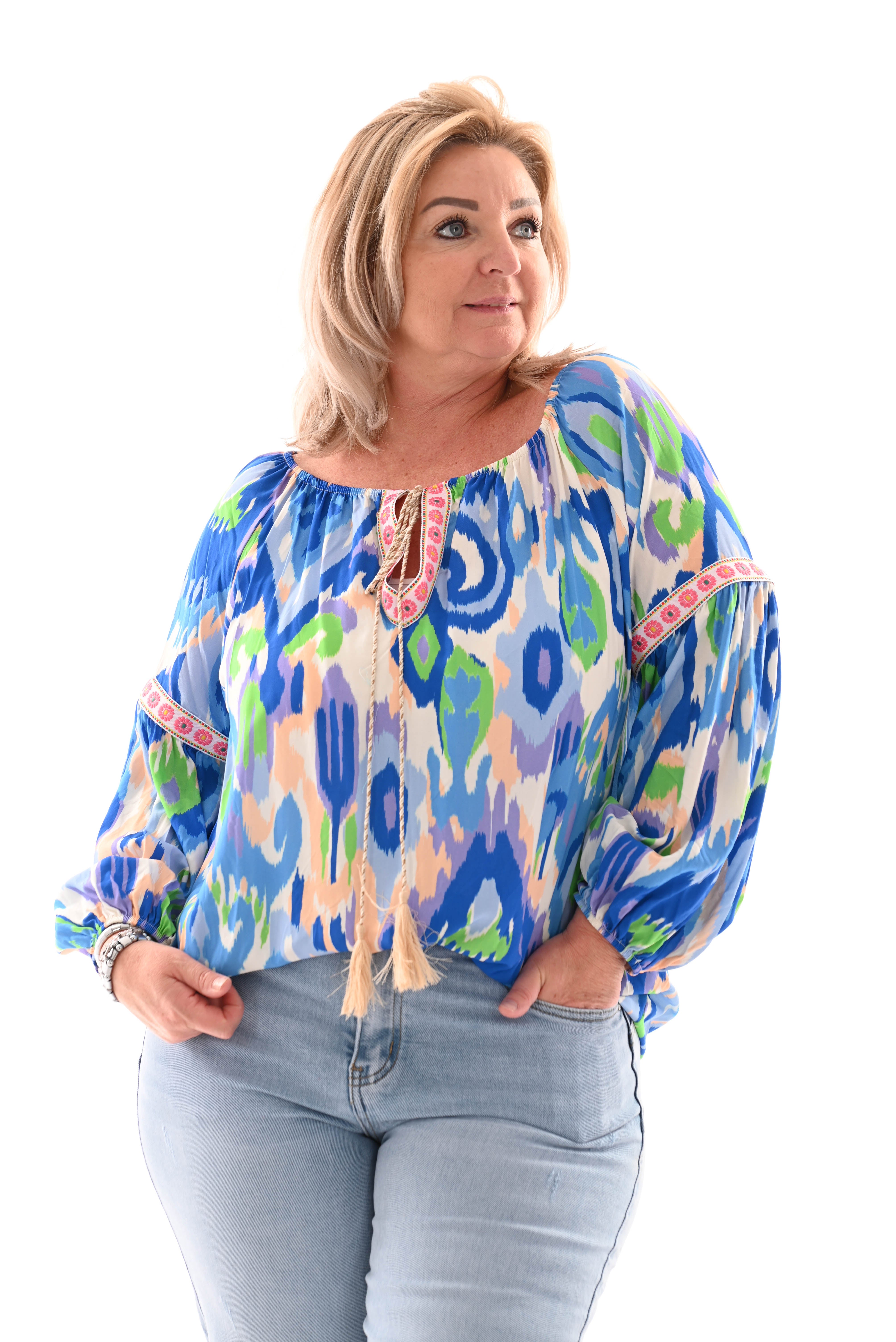 Top paisley print kobaltblauw