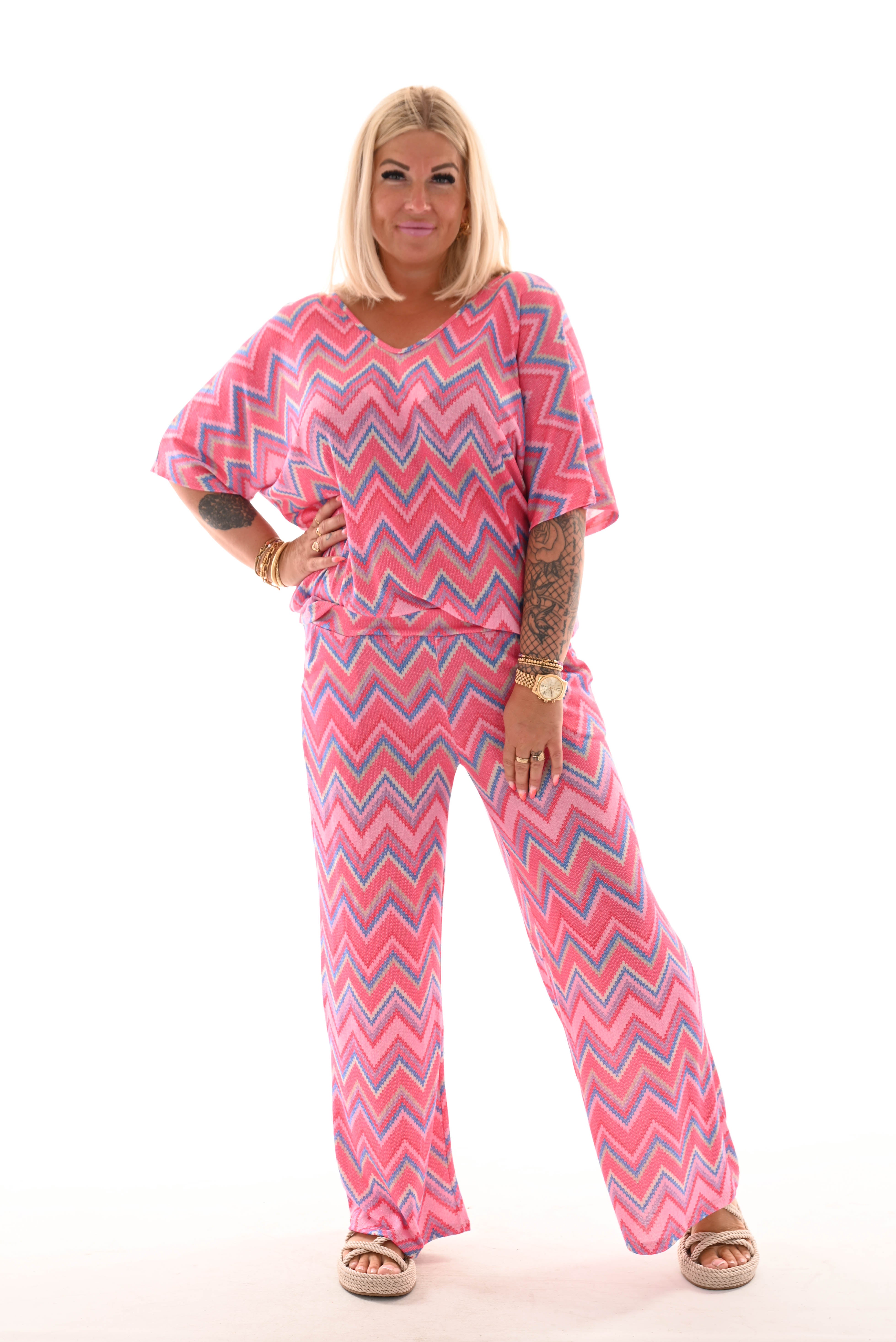 Tweedelig set zigzag roze