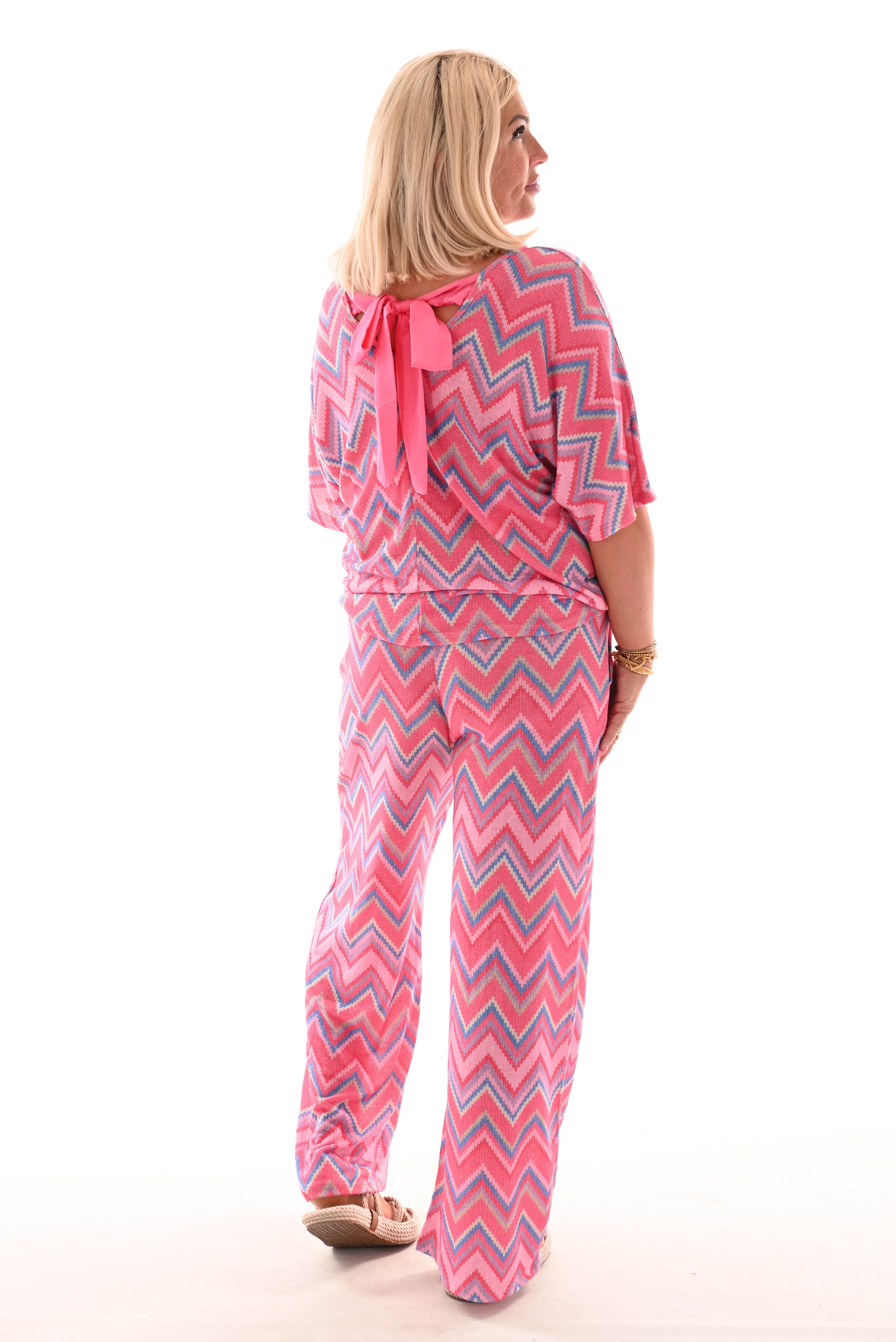 Tweedelig set zigzag roze