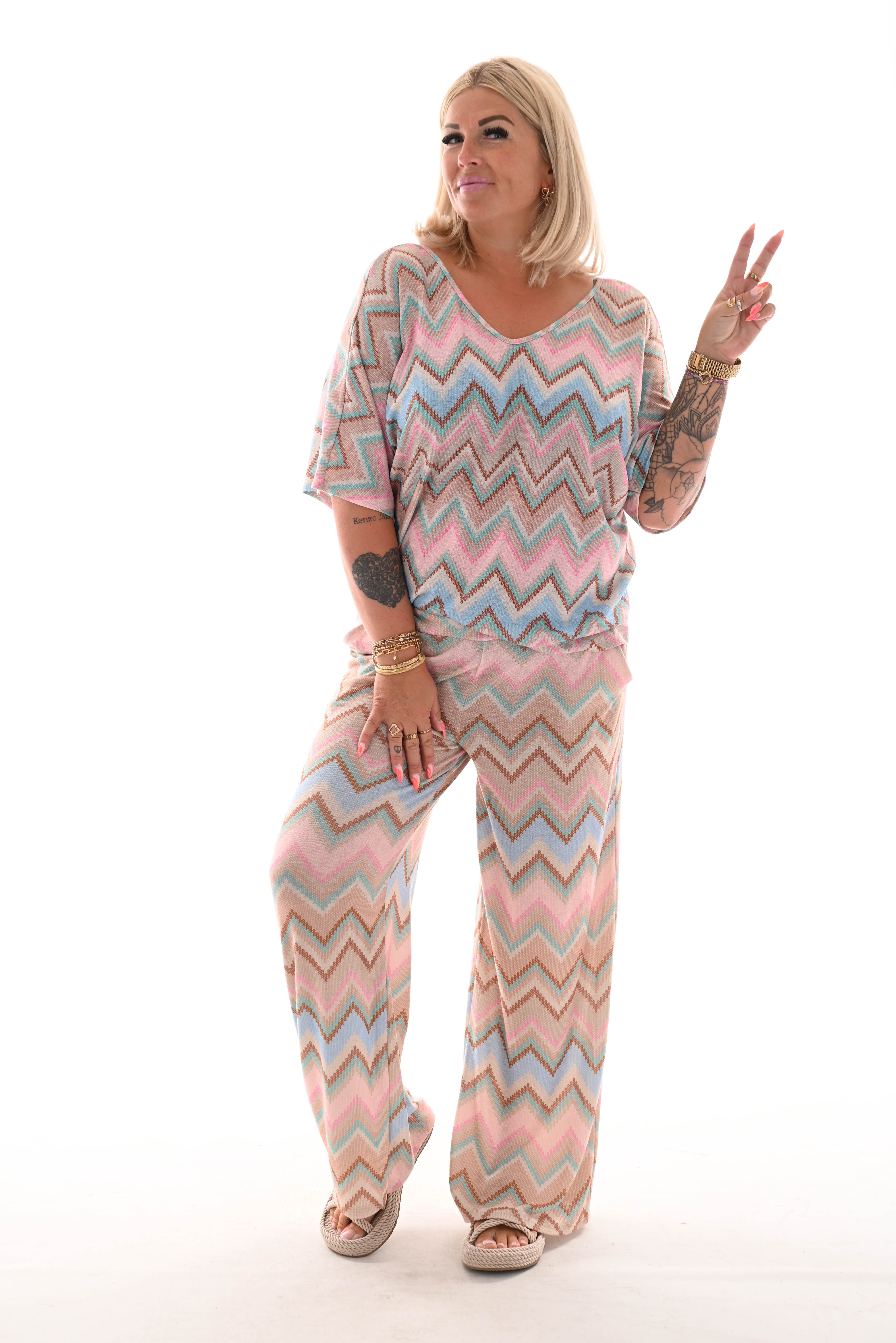 Tweedelig set zigzag beige