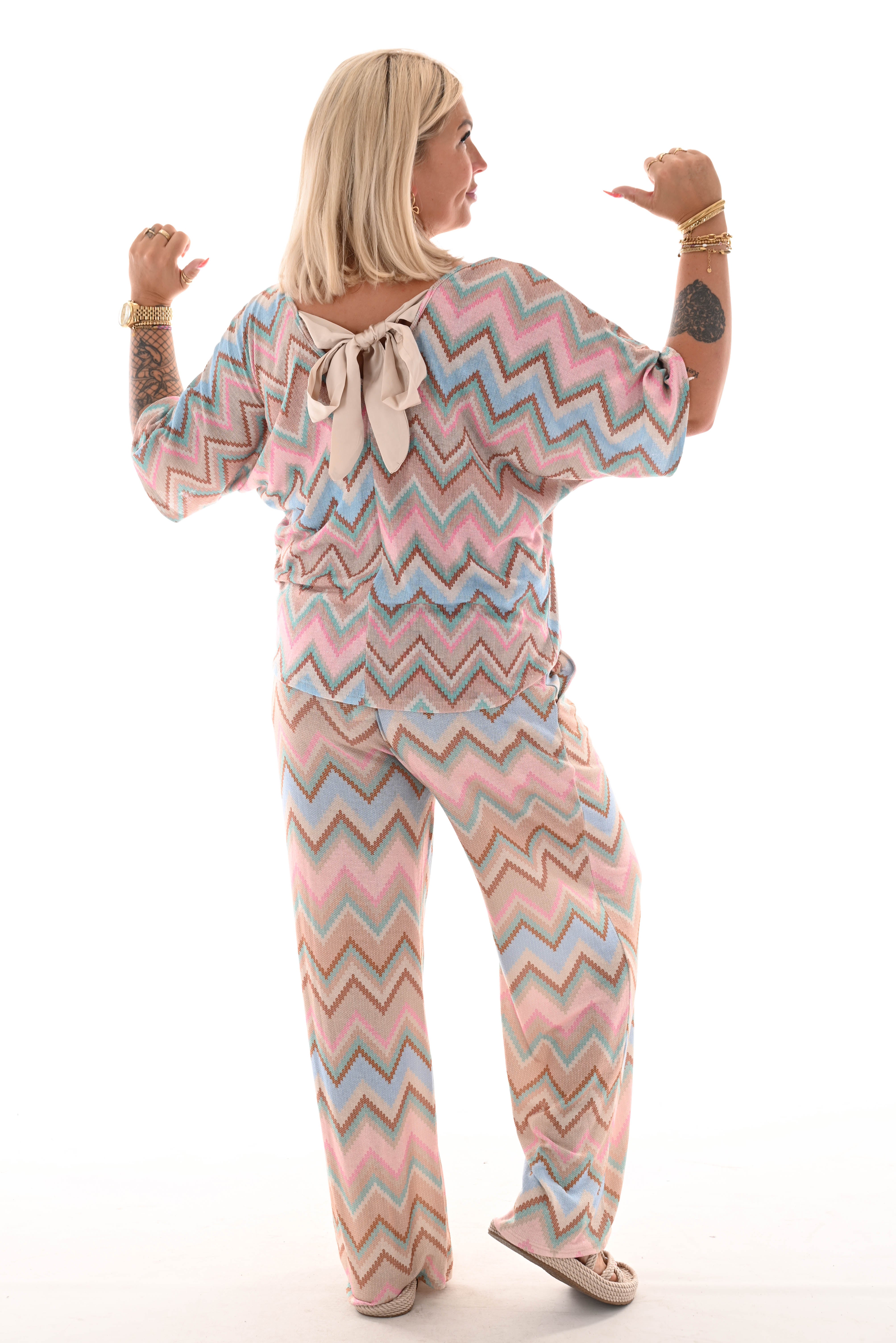 Tweedelig set zigzag beige