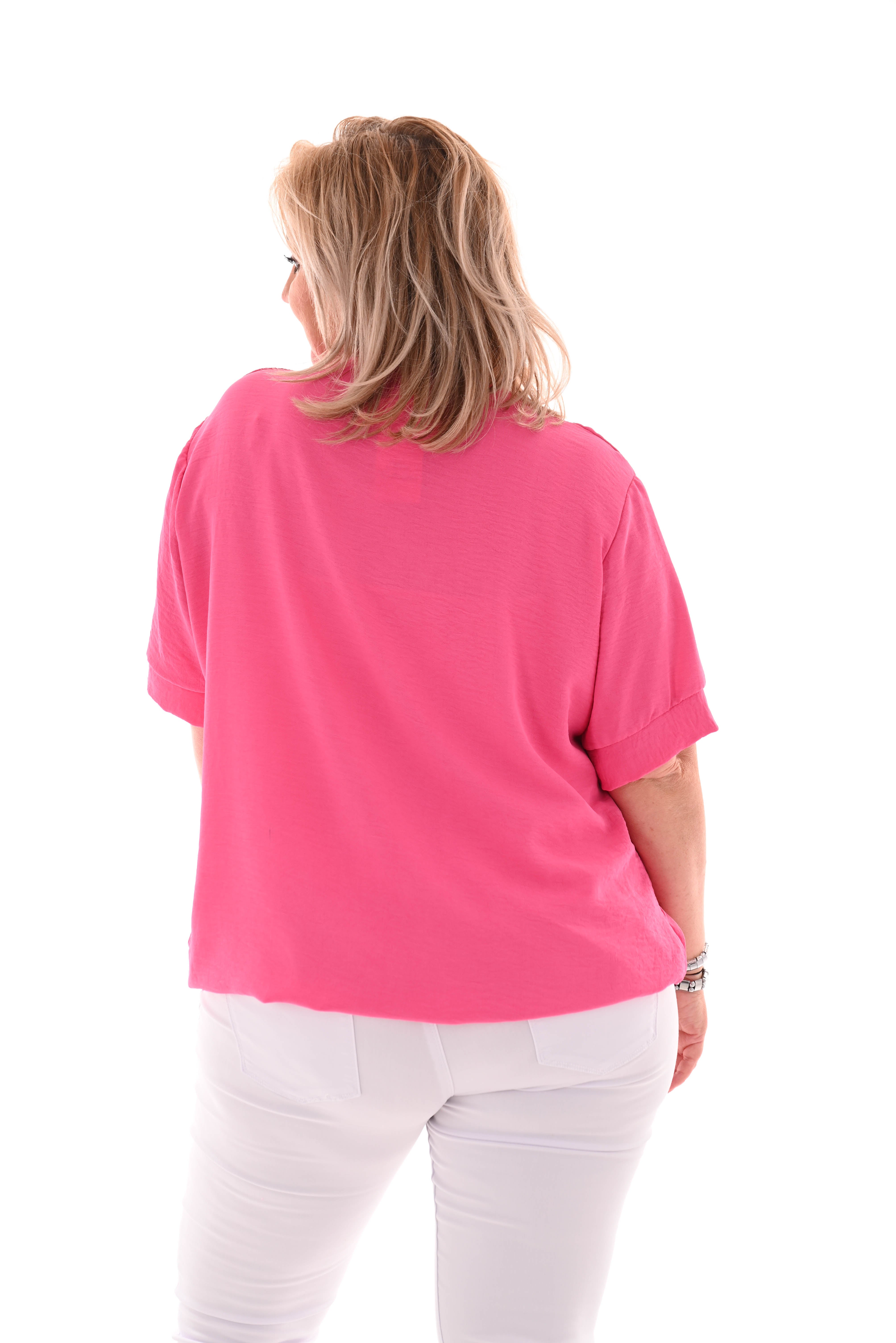 Ballon top korte mouwen v-hals uni roze