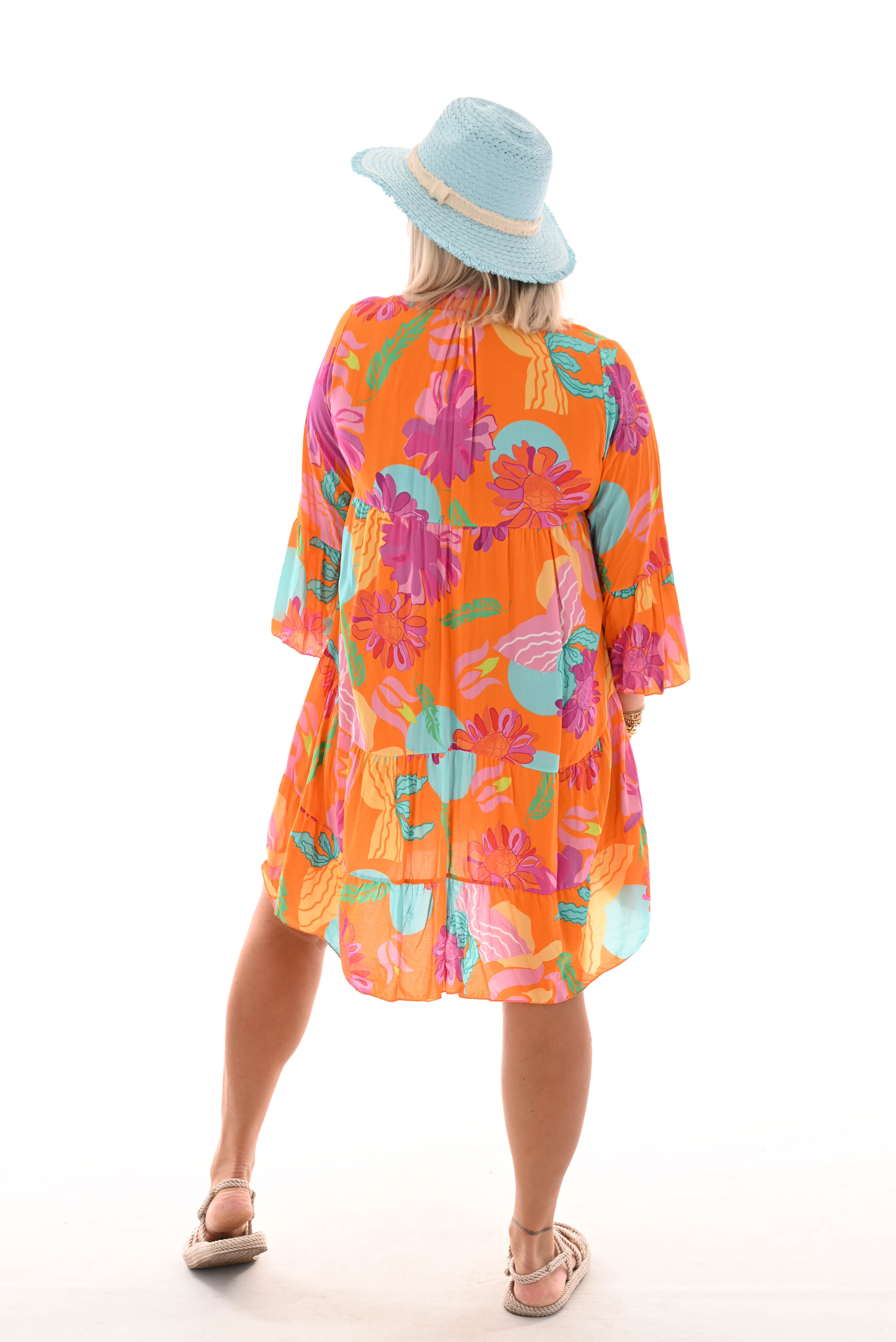 Tuniek bloemen print 3/4e mouw oranje