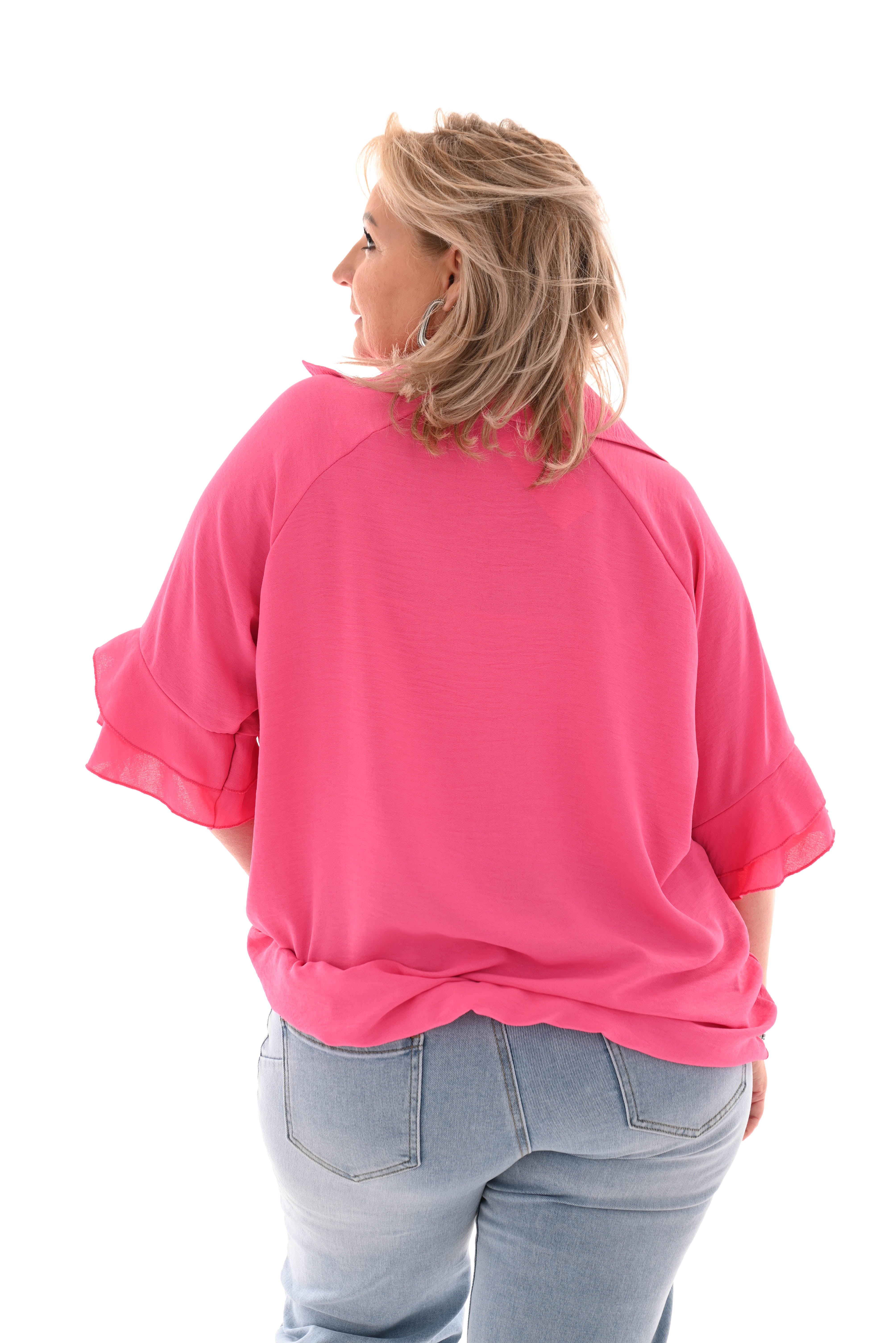 Ballon top v-hals met kraag roze