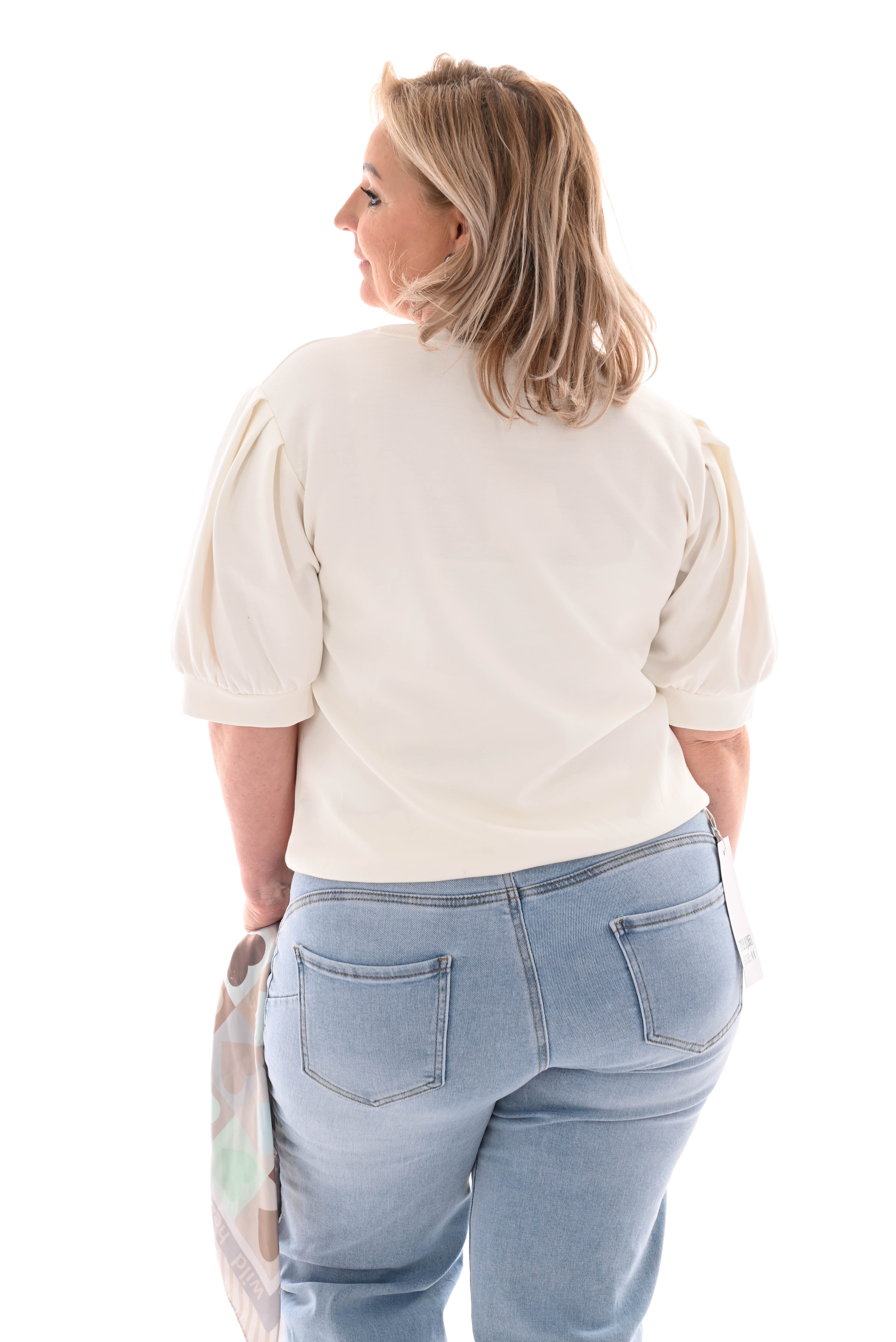 Sweater korte pofmouwen roomwit