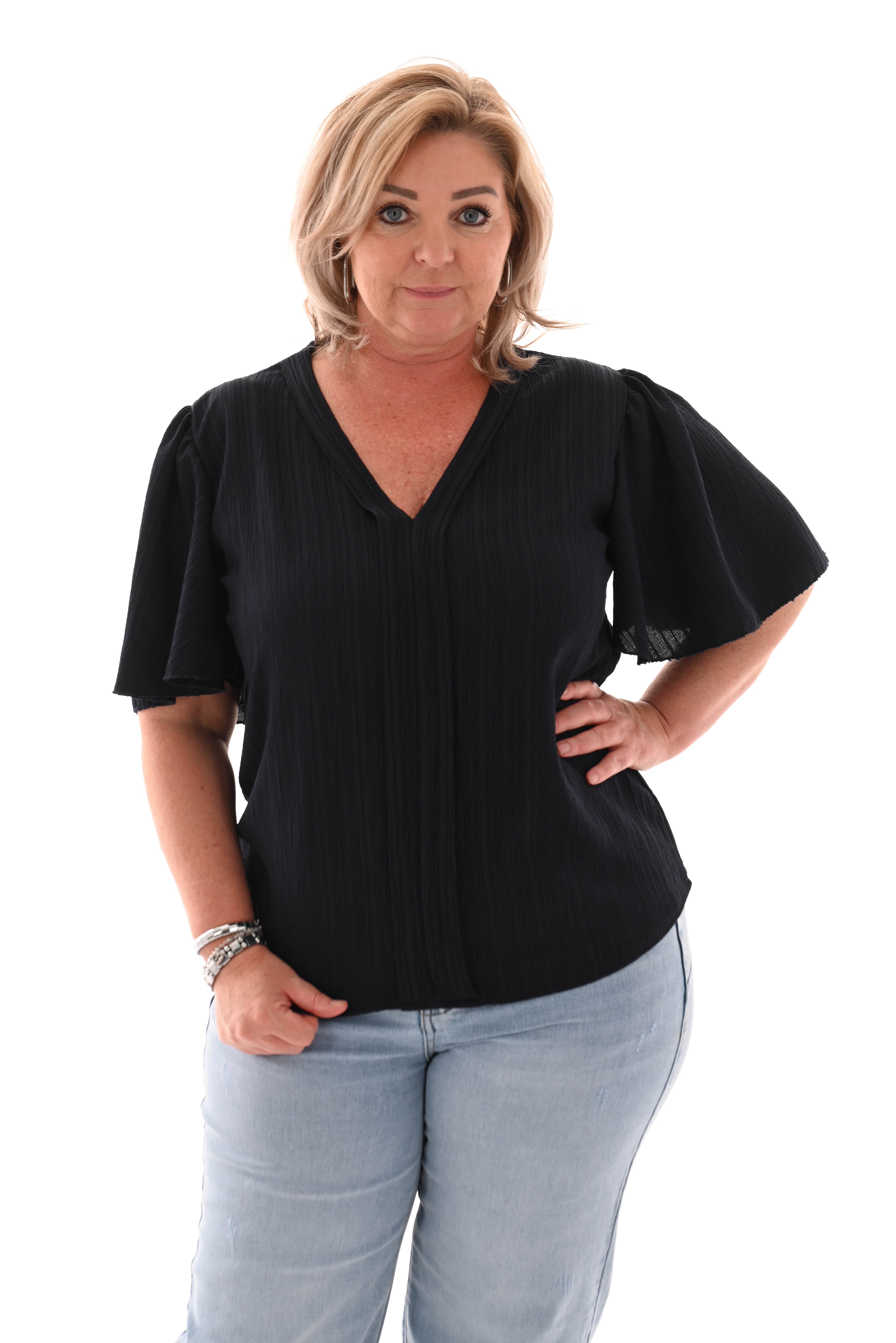 Top v-hals textuur marineblauw