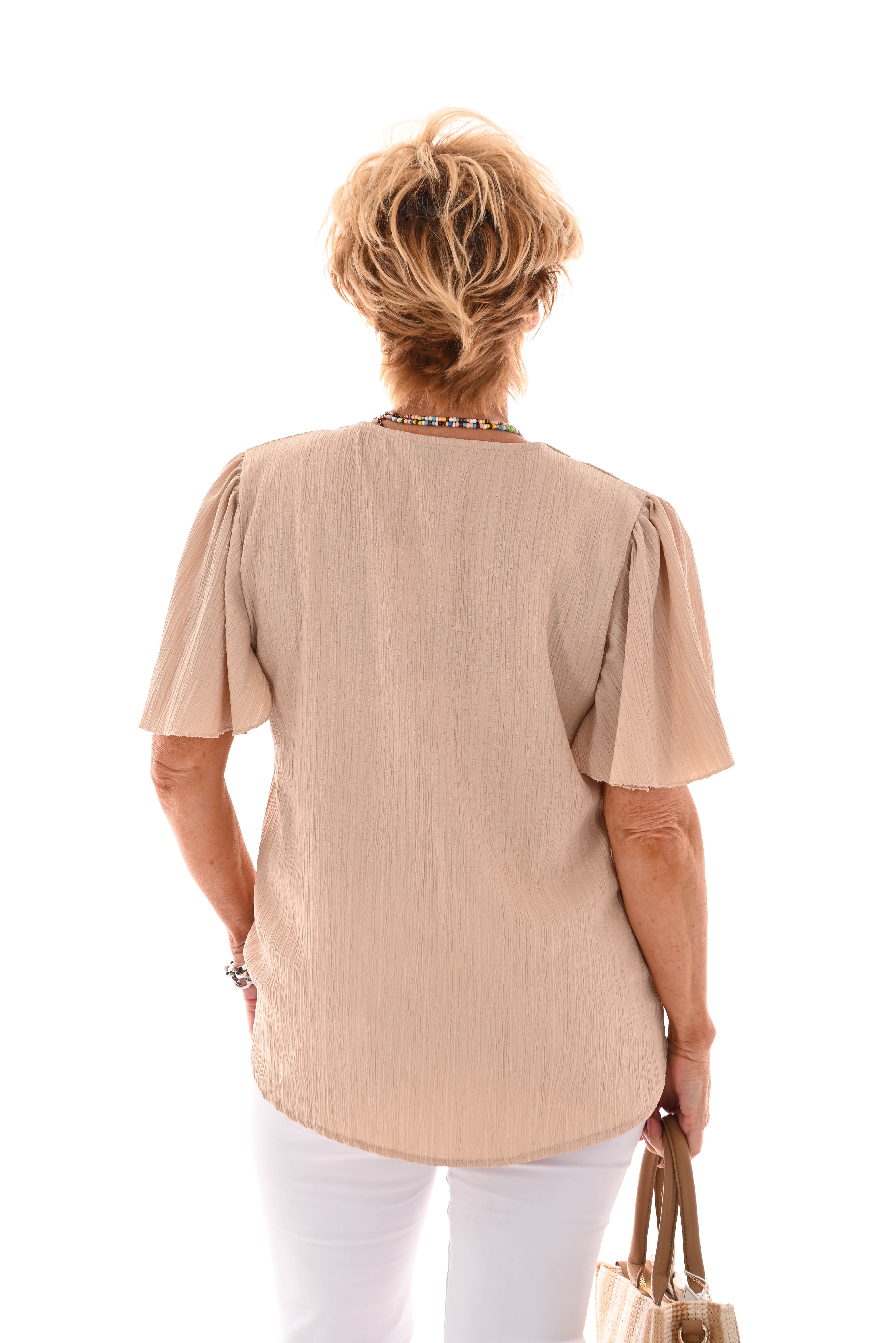 Top v-hals textuur beige