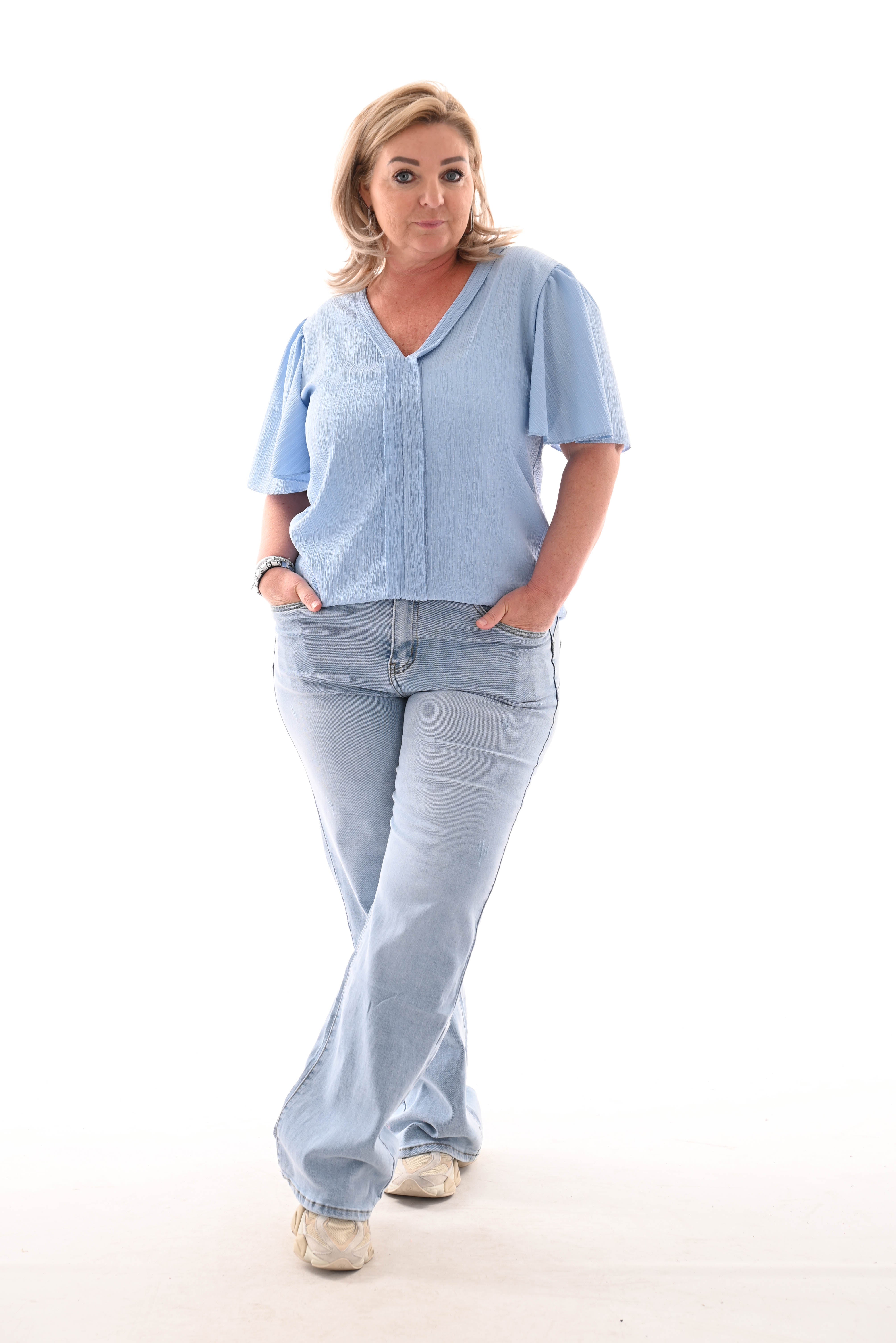 Top v-hals textuur blauw
