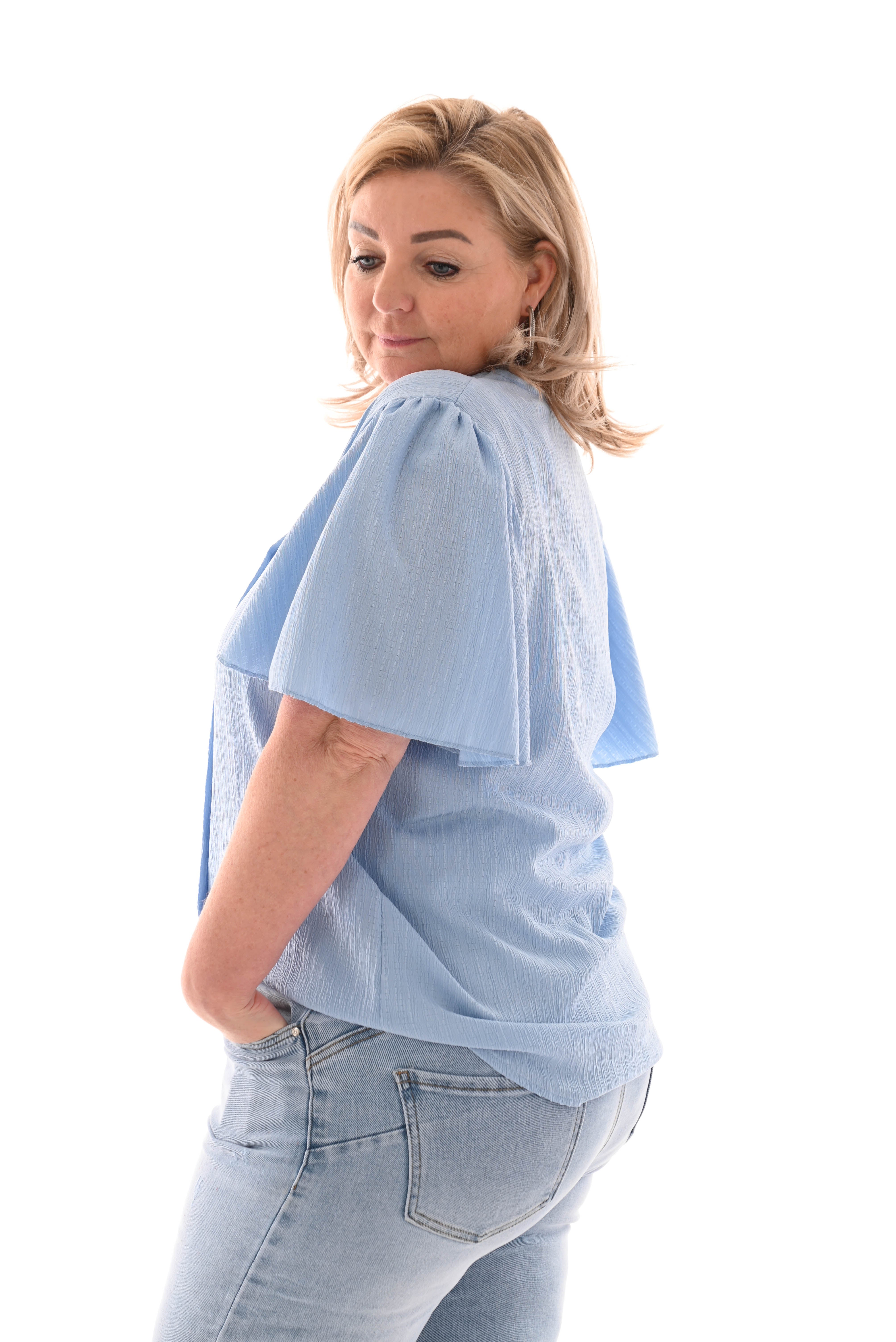 Top v-hals textuur blauw