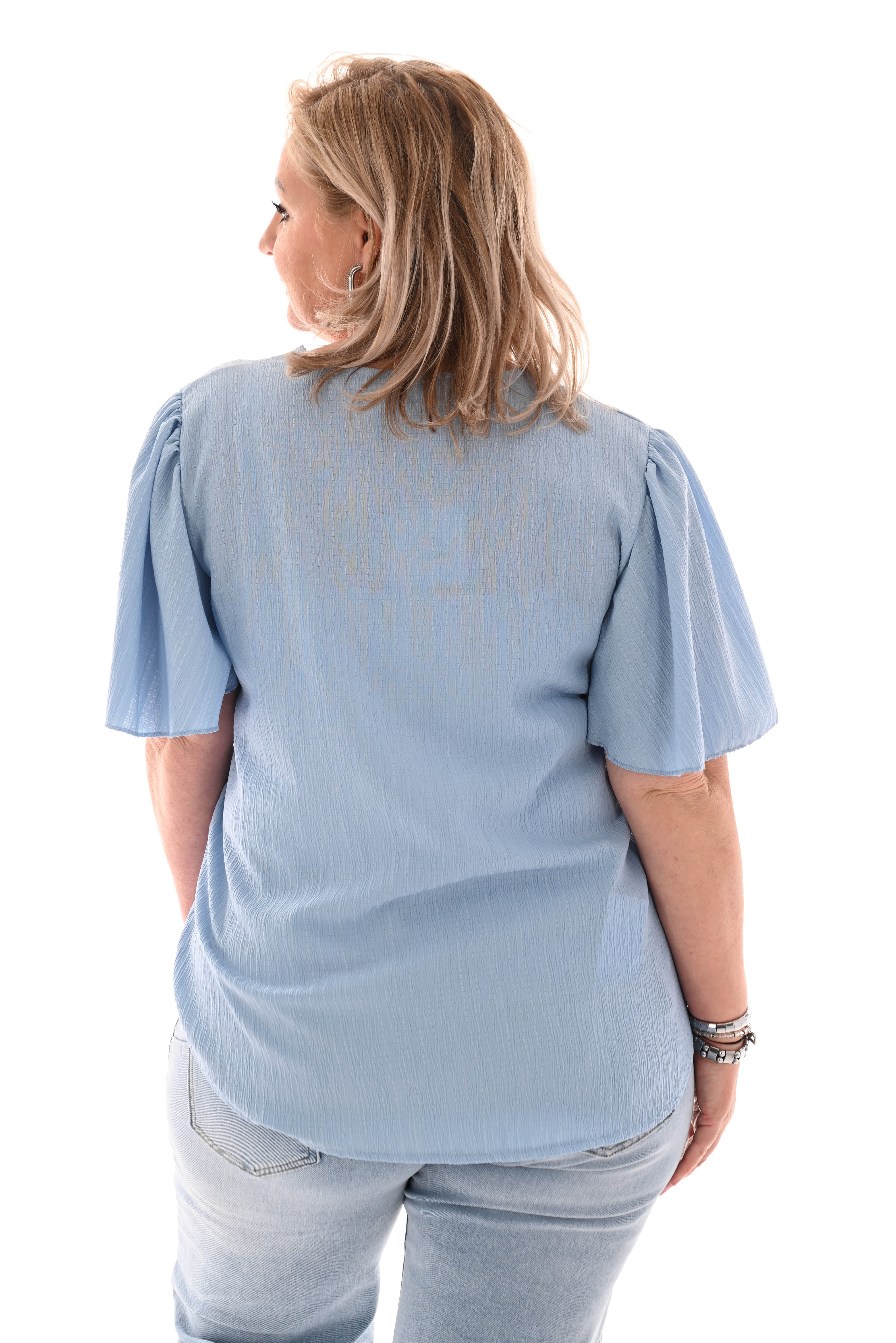 Top v-hals textuur blauw