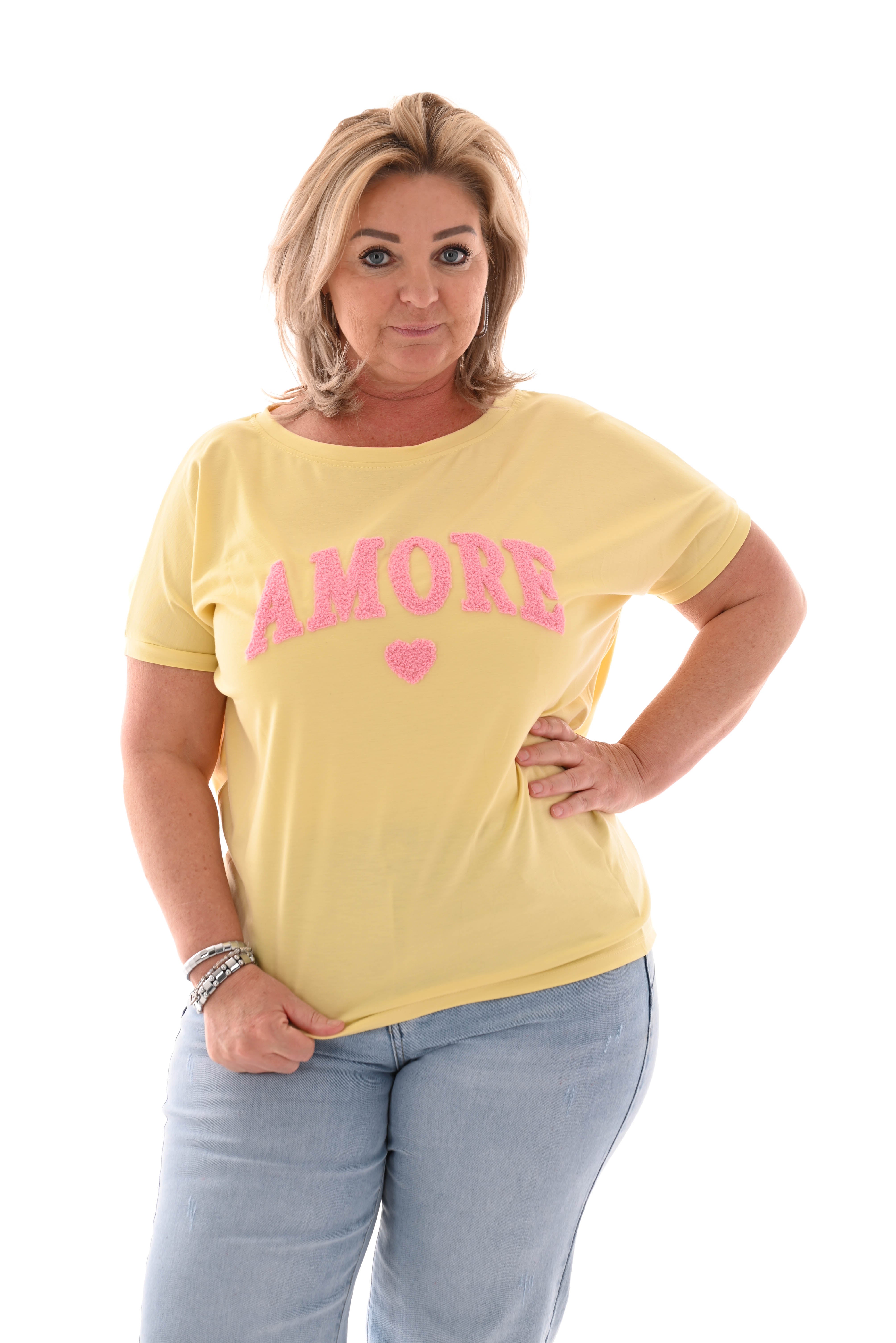 T-shirt teddy amour geel