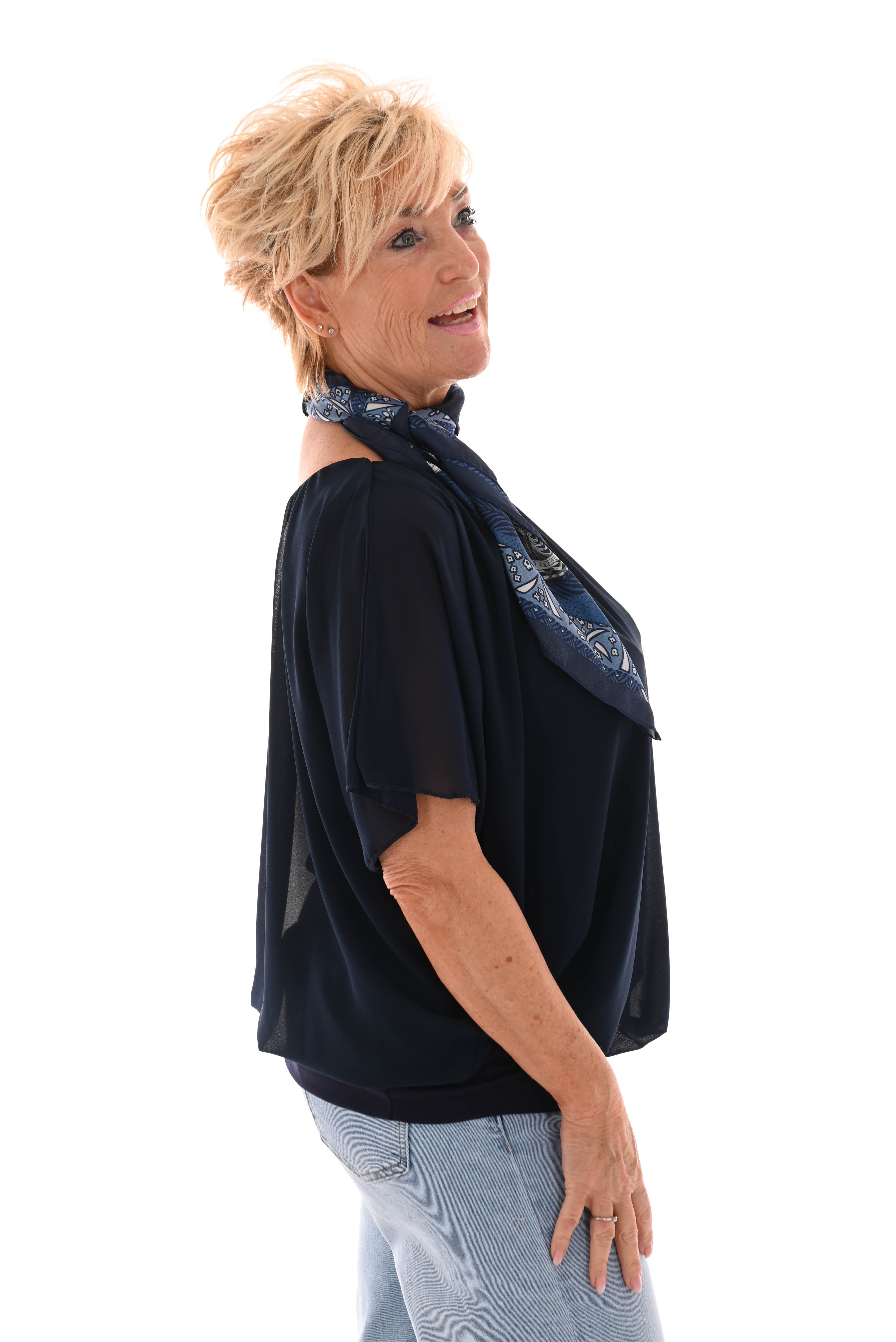 Ballon top korte mouwen uni marineblauw