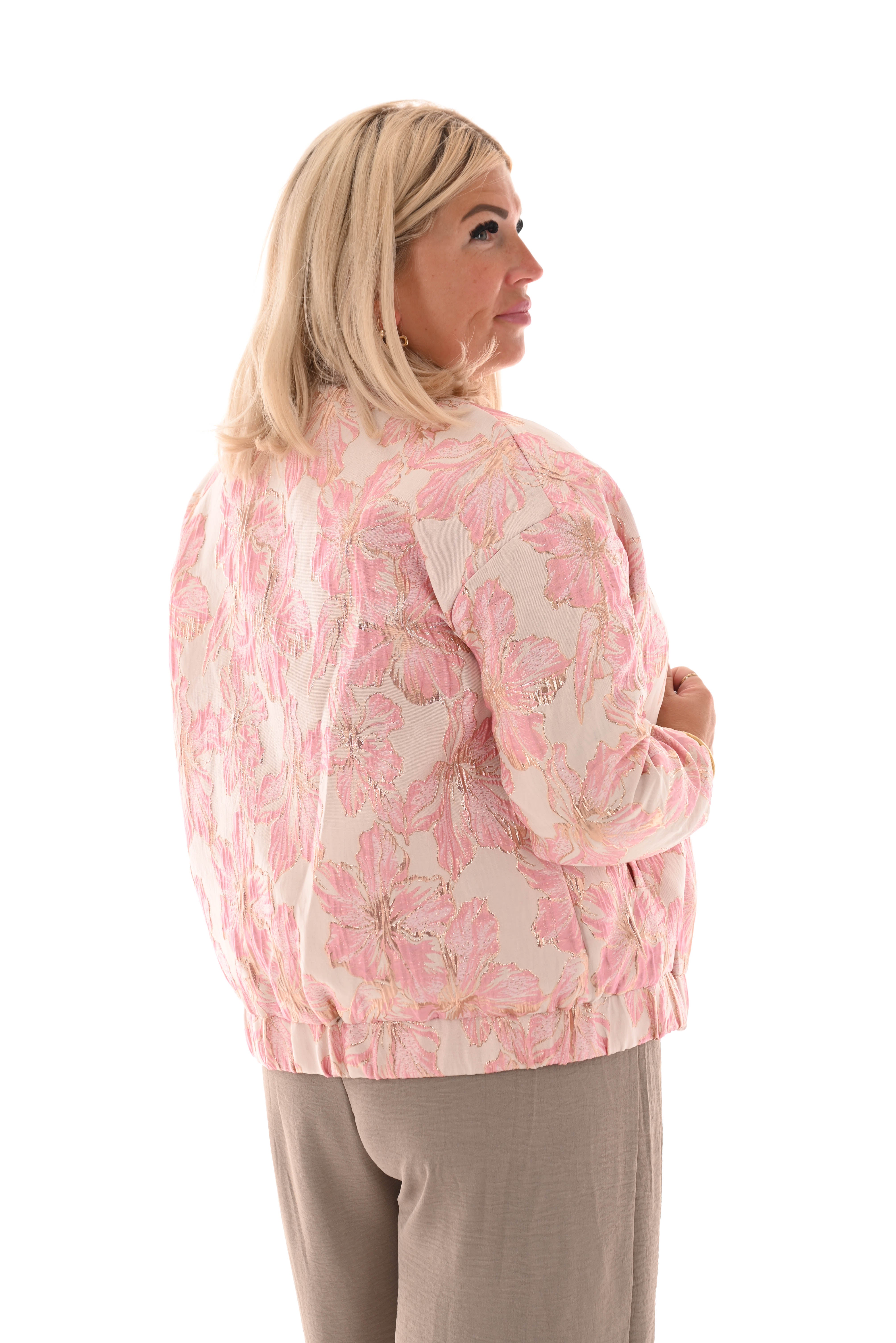 Bomber jas bloemen roze/lichtroze