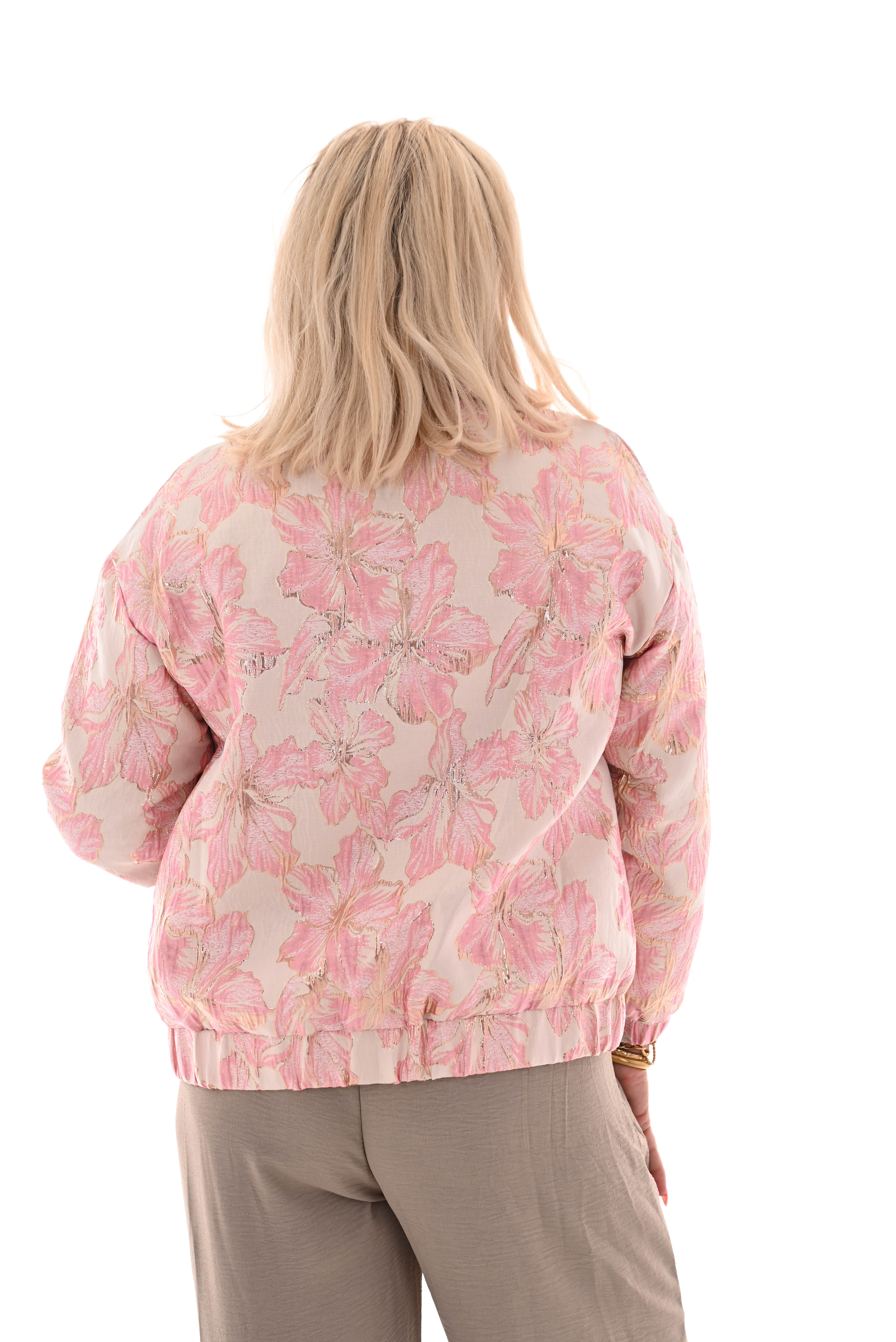 Bomber jas bloemen roze/lichtroze