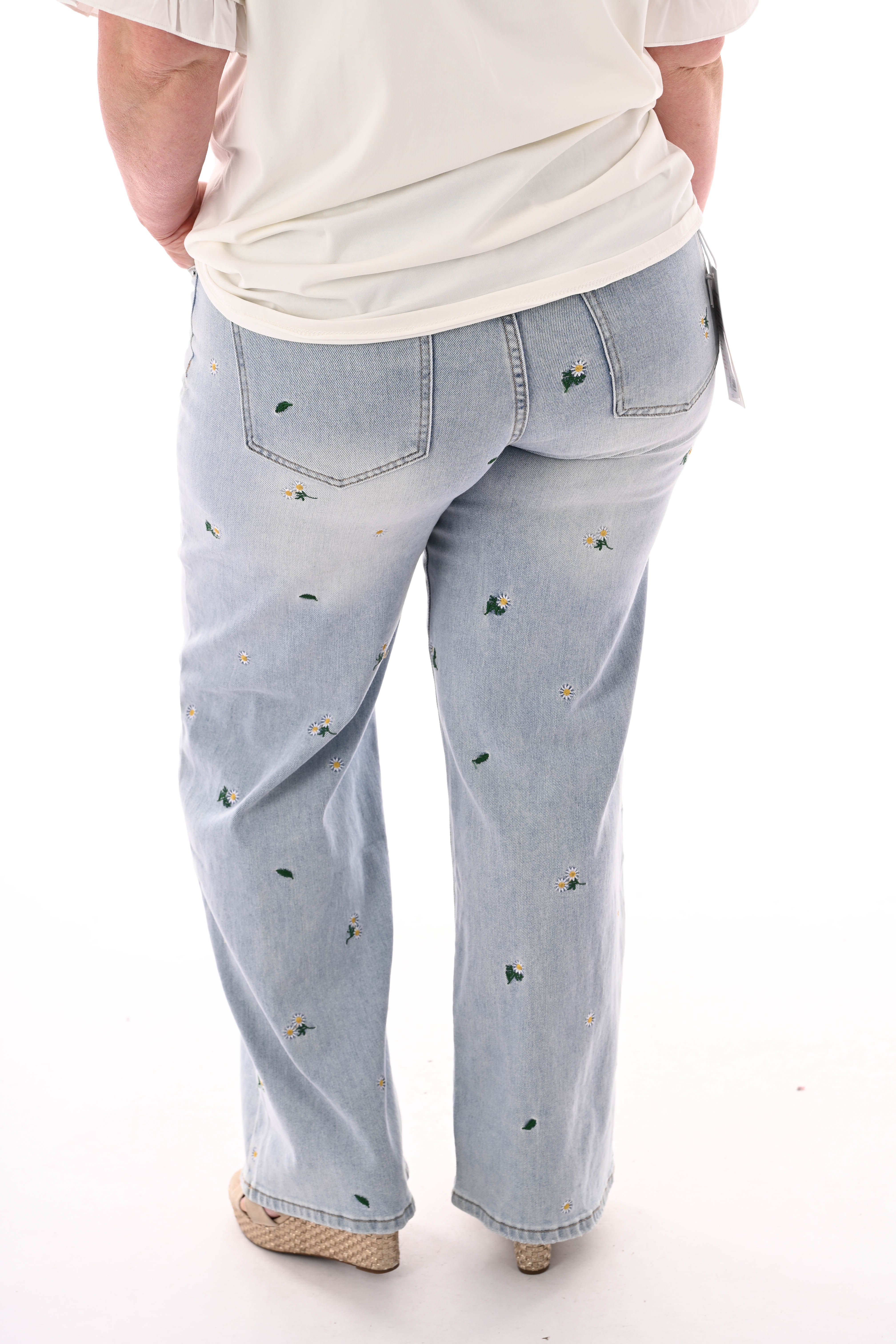 Monday jeans wide leg madeliefjes lichtblauw