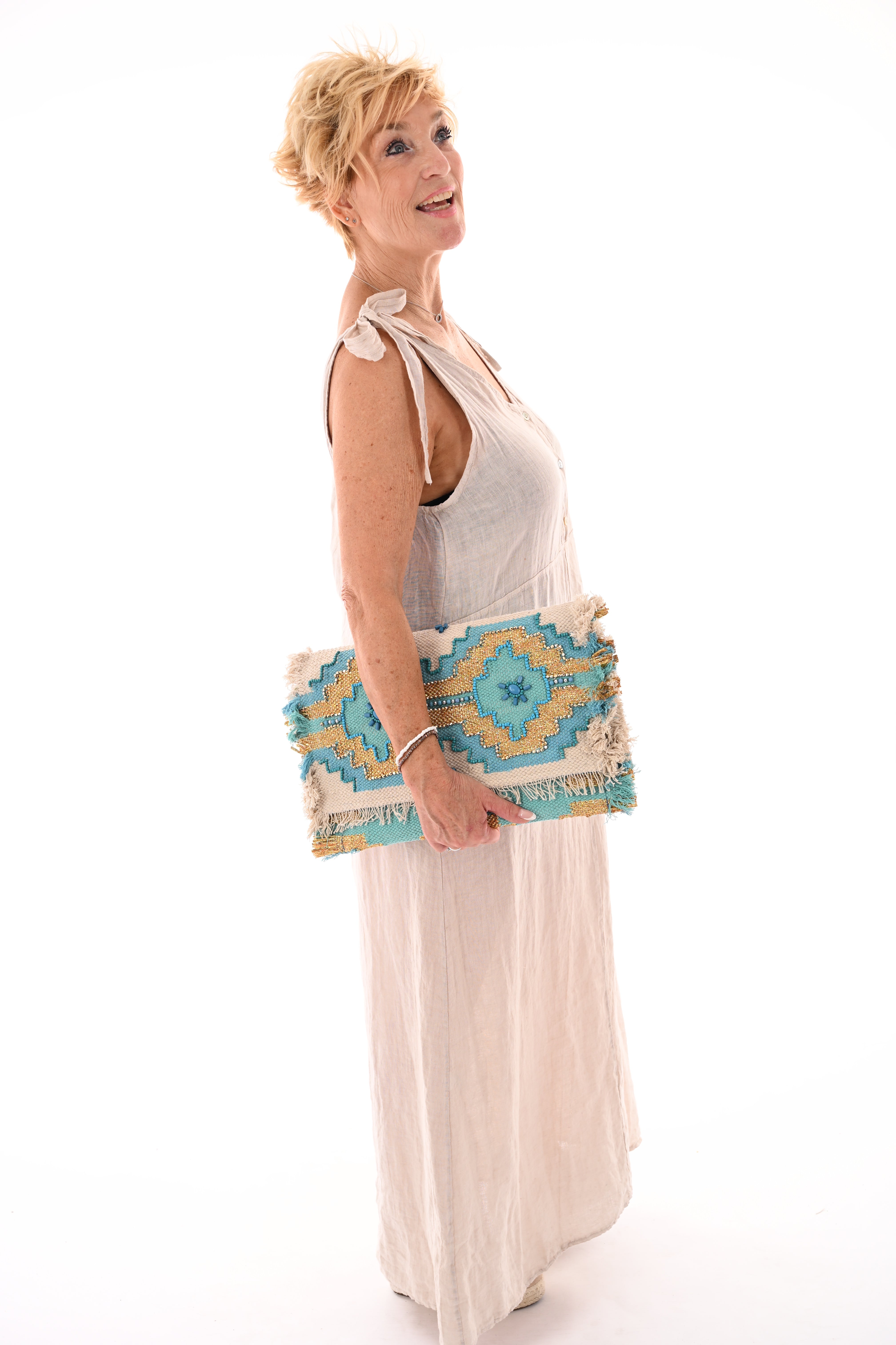 Jurk met knopen bandjes beige