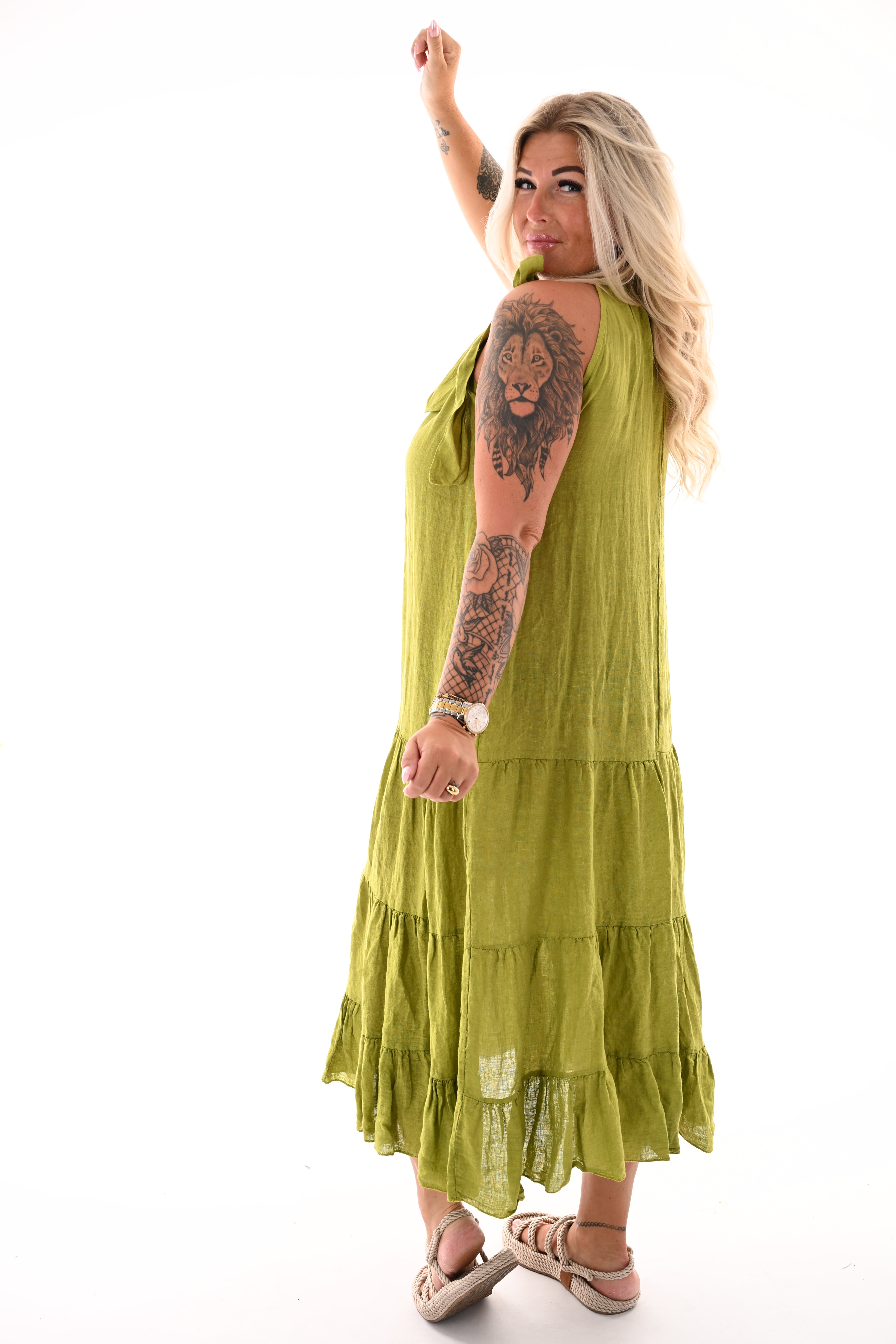 Lange jurk halter knoop lime