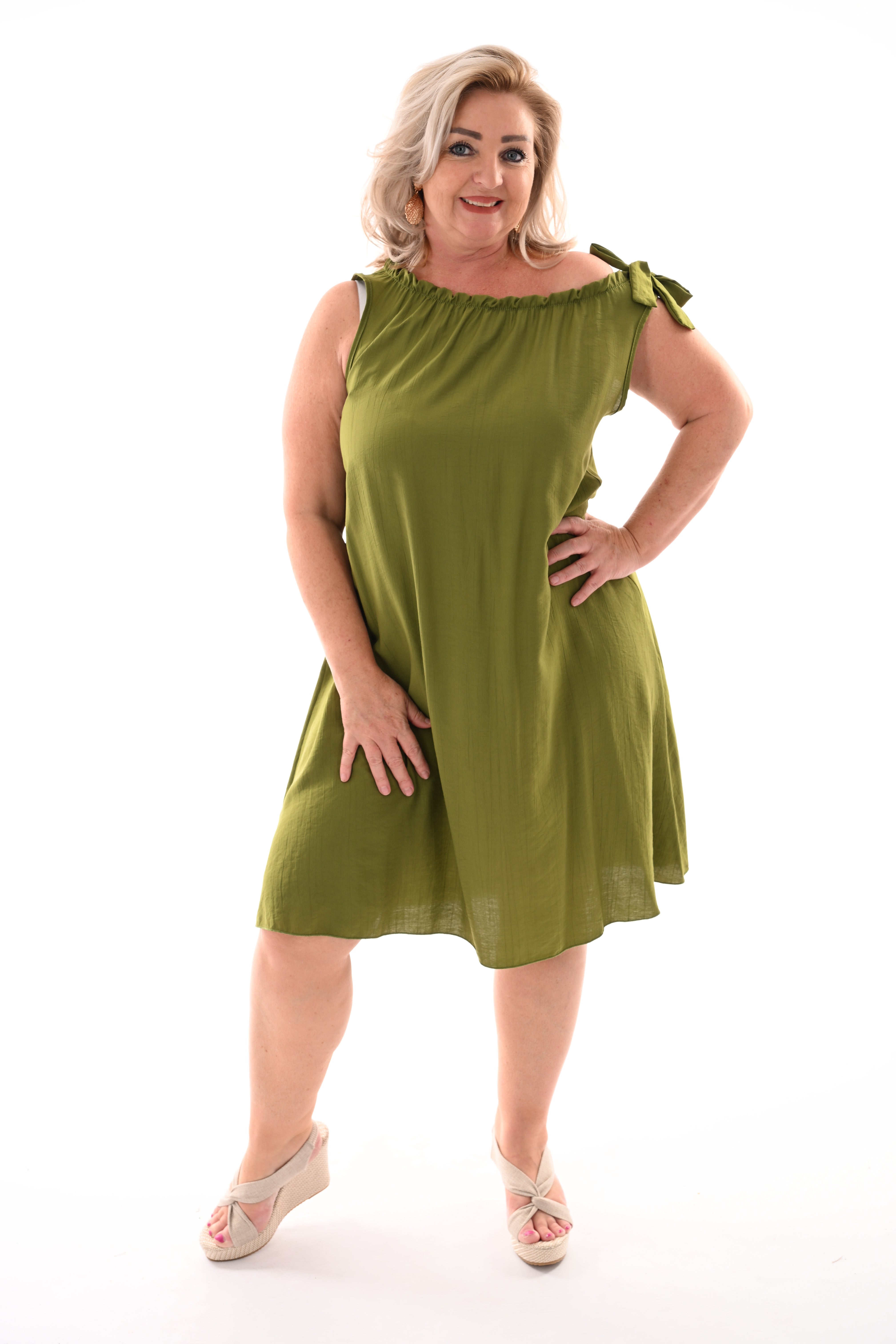 Jurk mouwloos met strik detail pistache