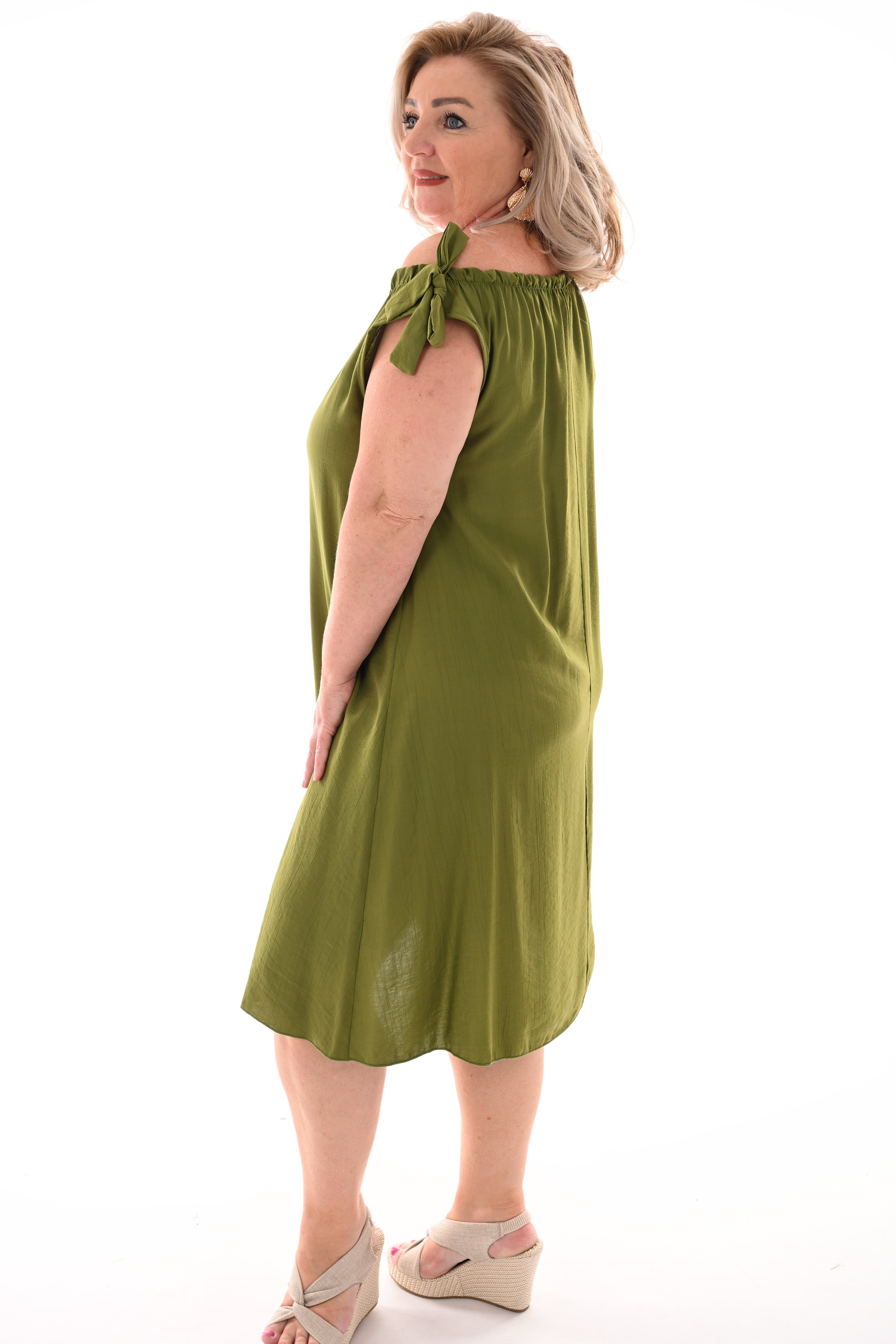 Jurk mouwloos met strik detail pistache