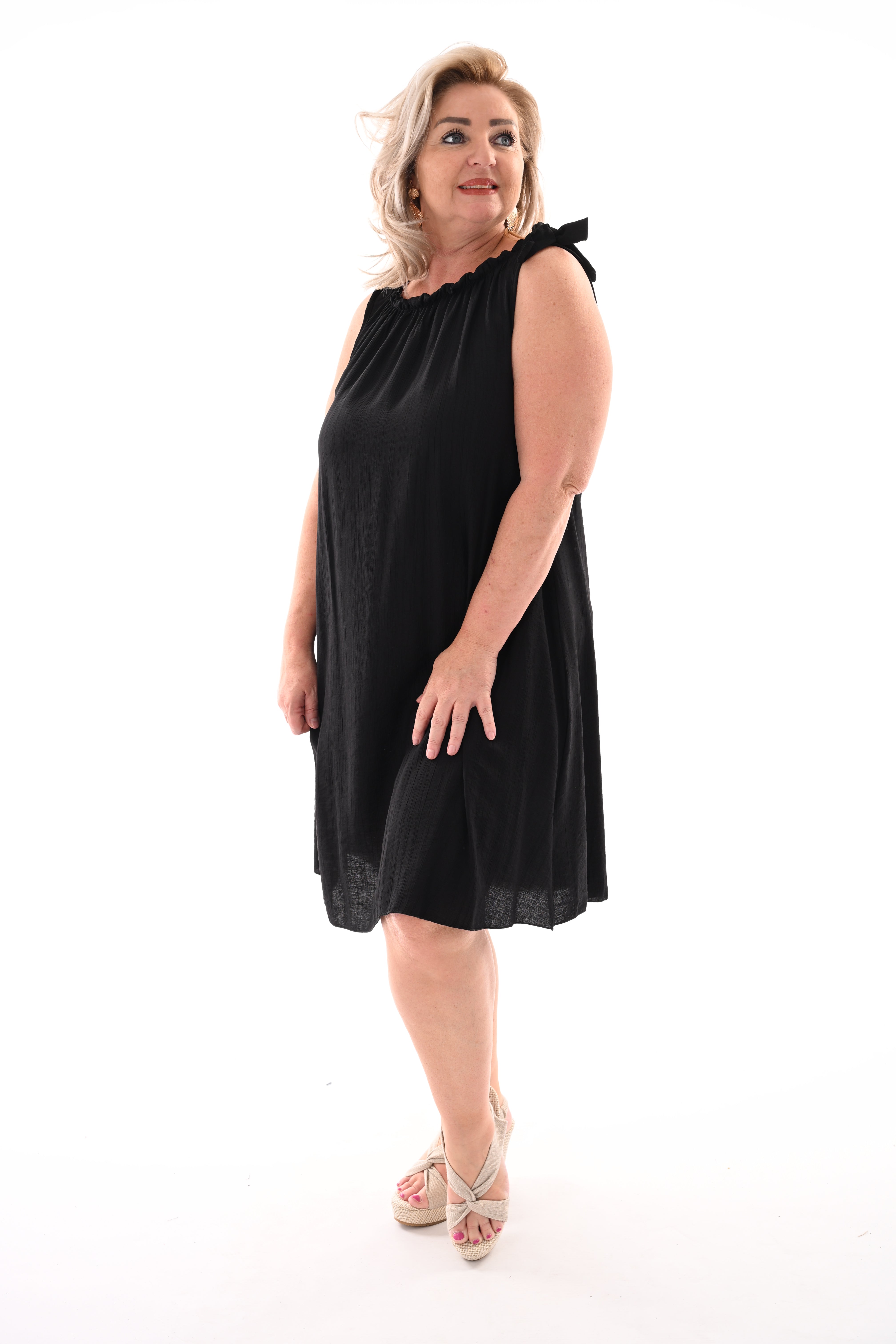 Jurk mouwloos met strik detail zwart