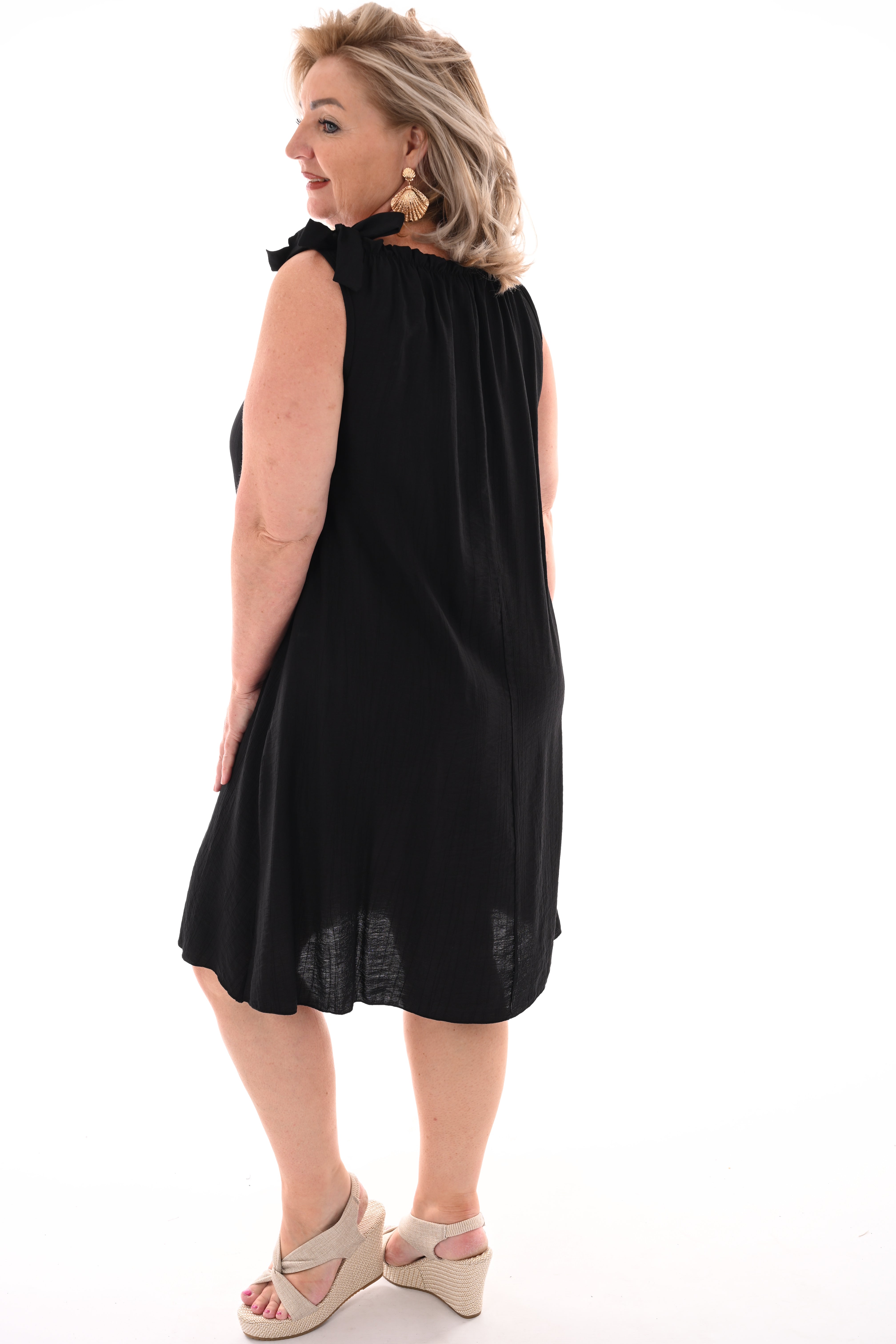 Jurk mouwloos met strik detail zwart