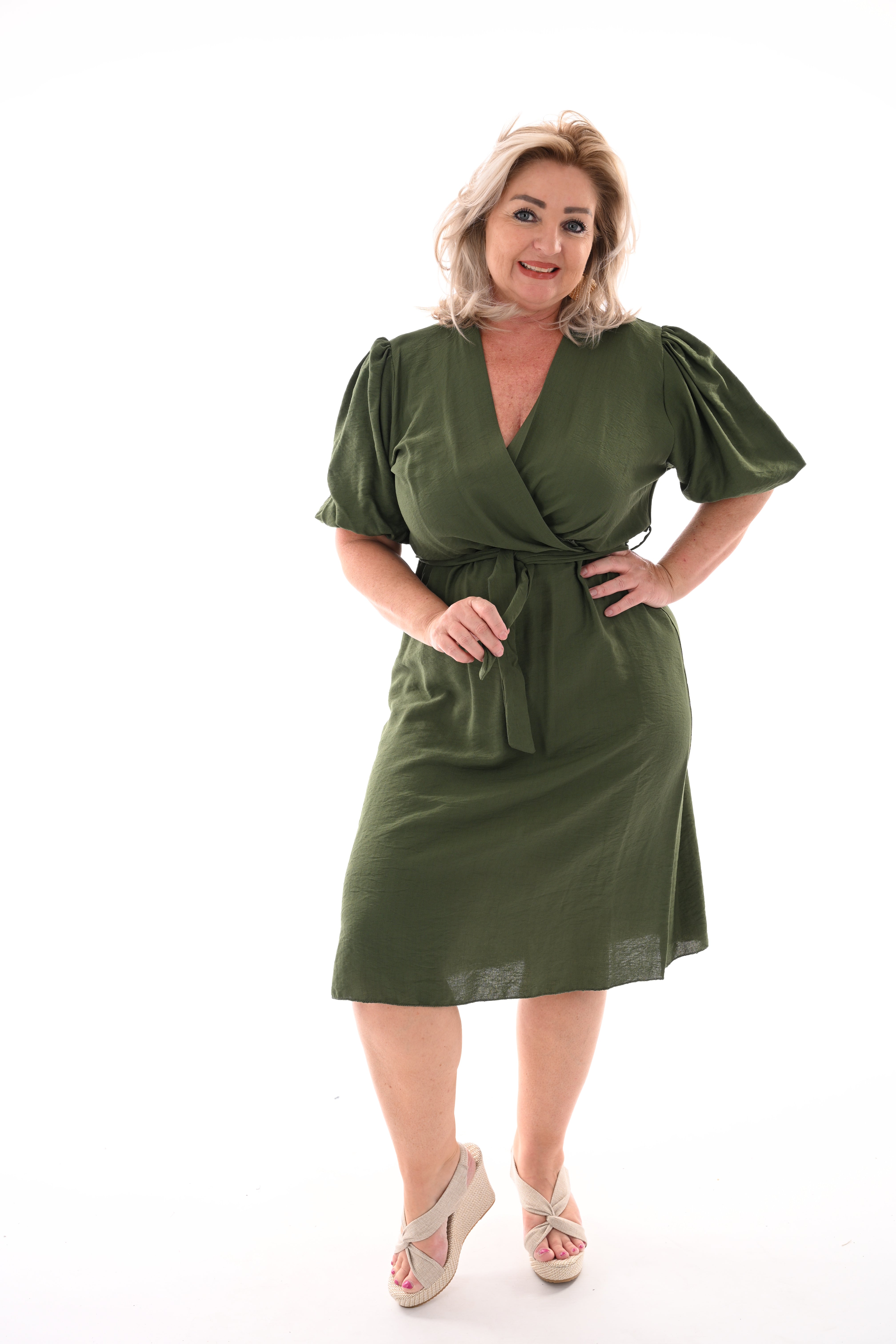 Korte jurk met ceintuur groen