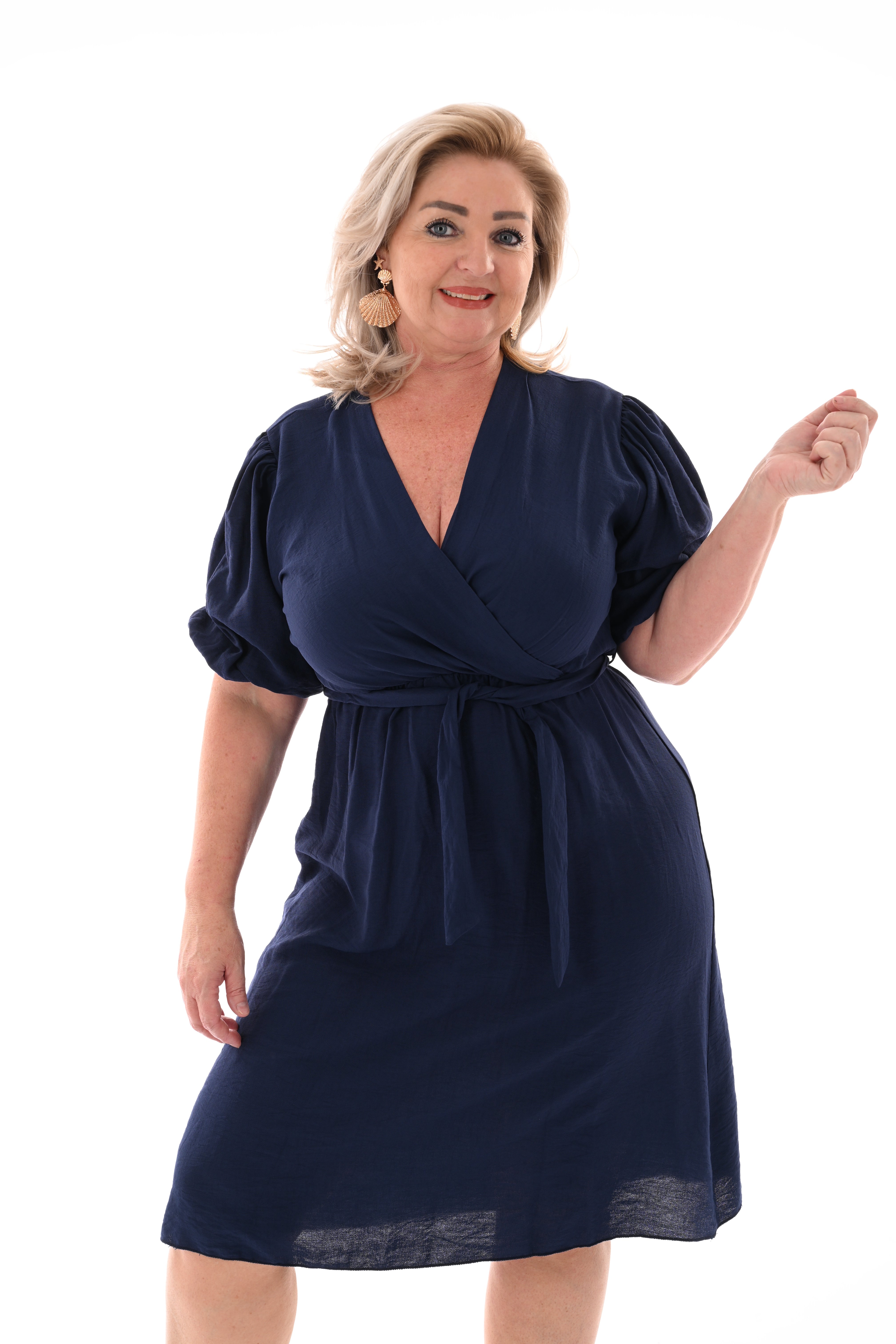 Korte jurk met ceintuur marineblauw