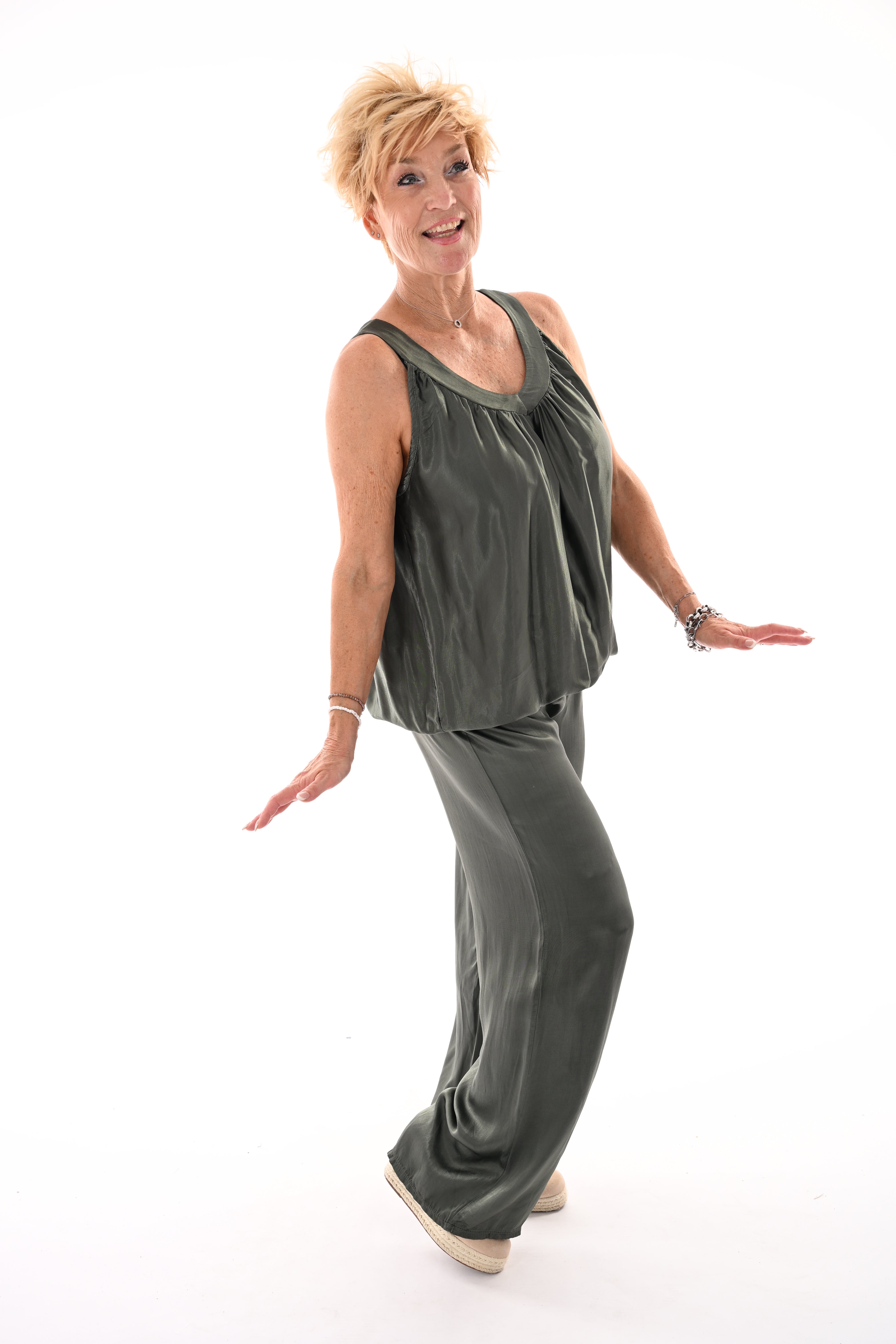 Tweedelig set silky legergroen