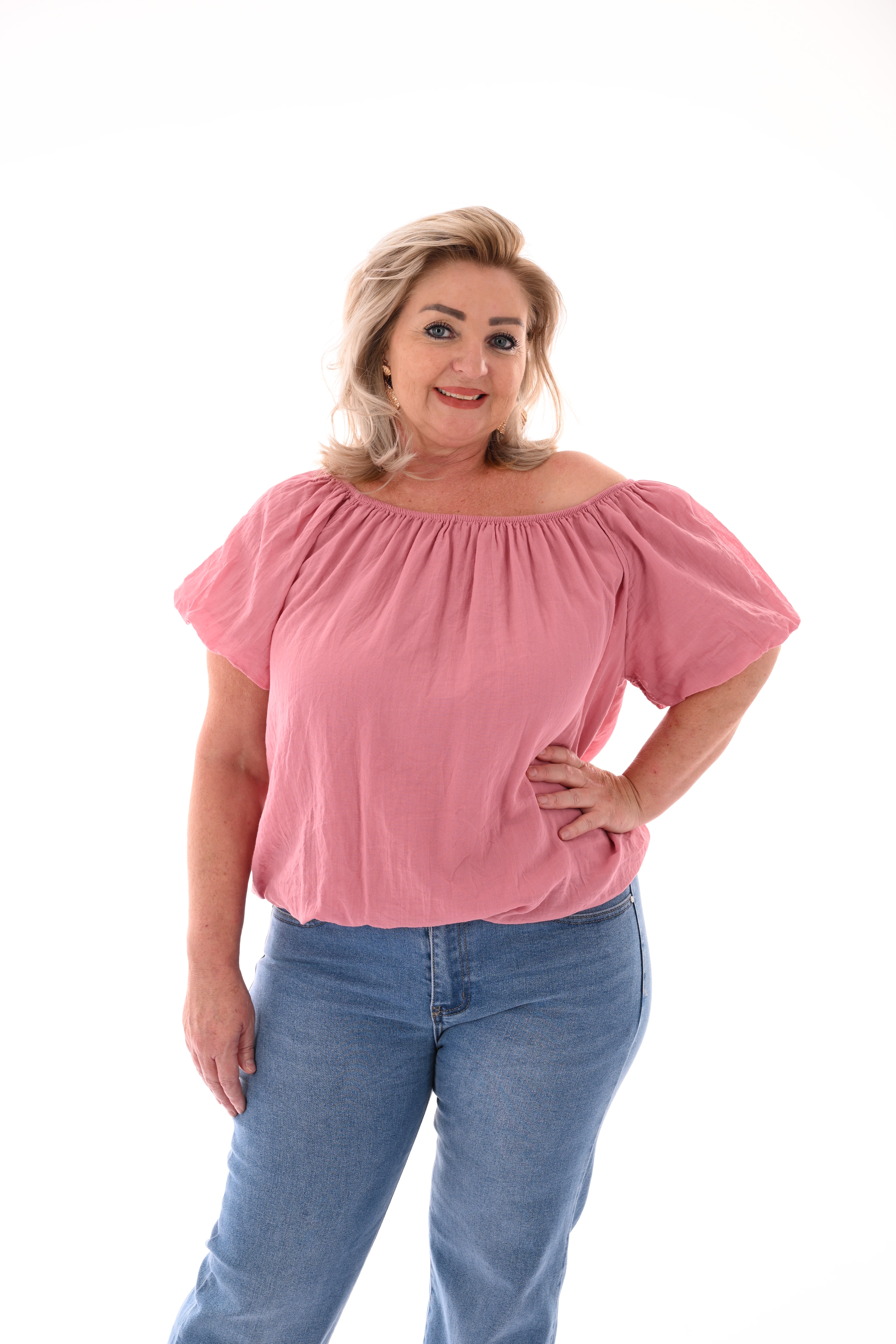 Top korte pofmouwen oudroze