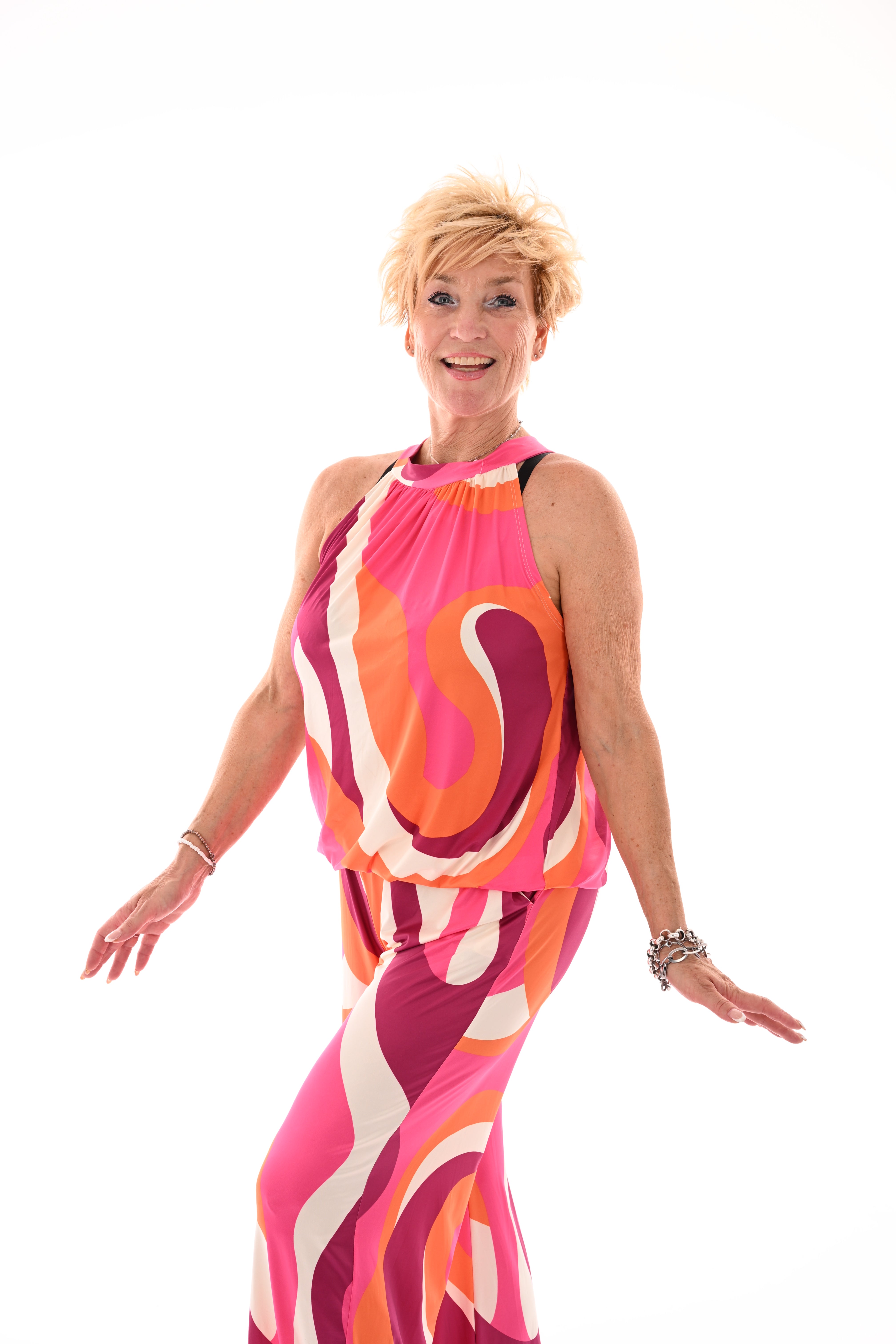 Tweedelig set halter top abstract oranje