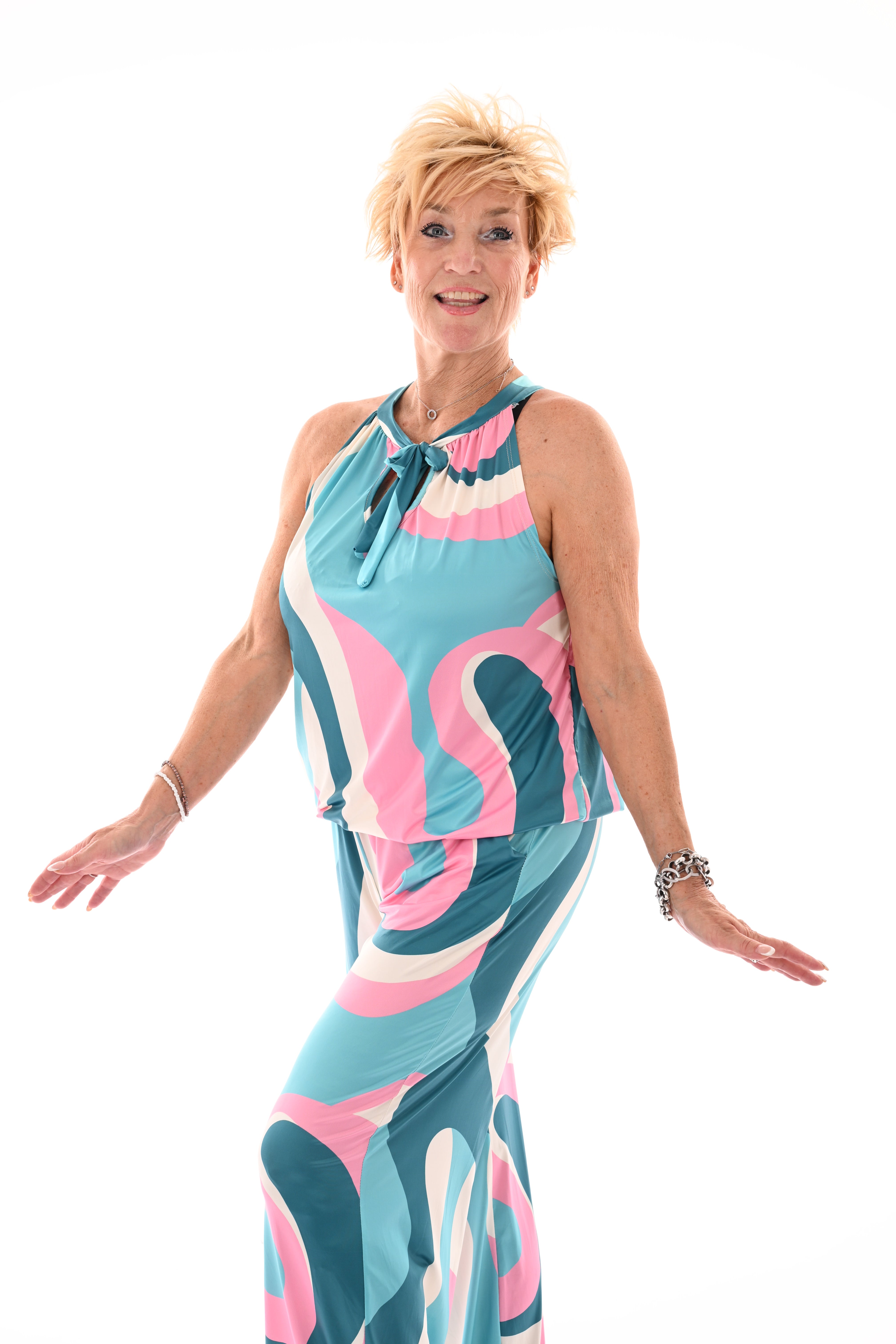 Tweedelig set halter top abstract turquoise