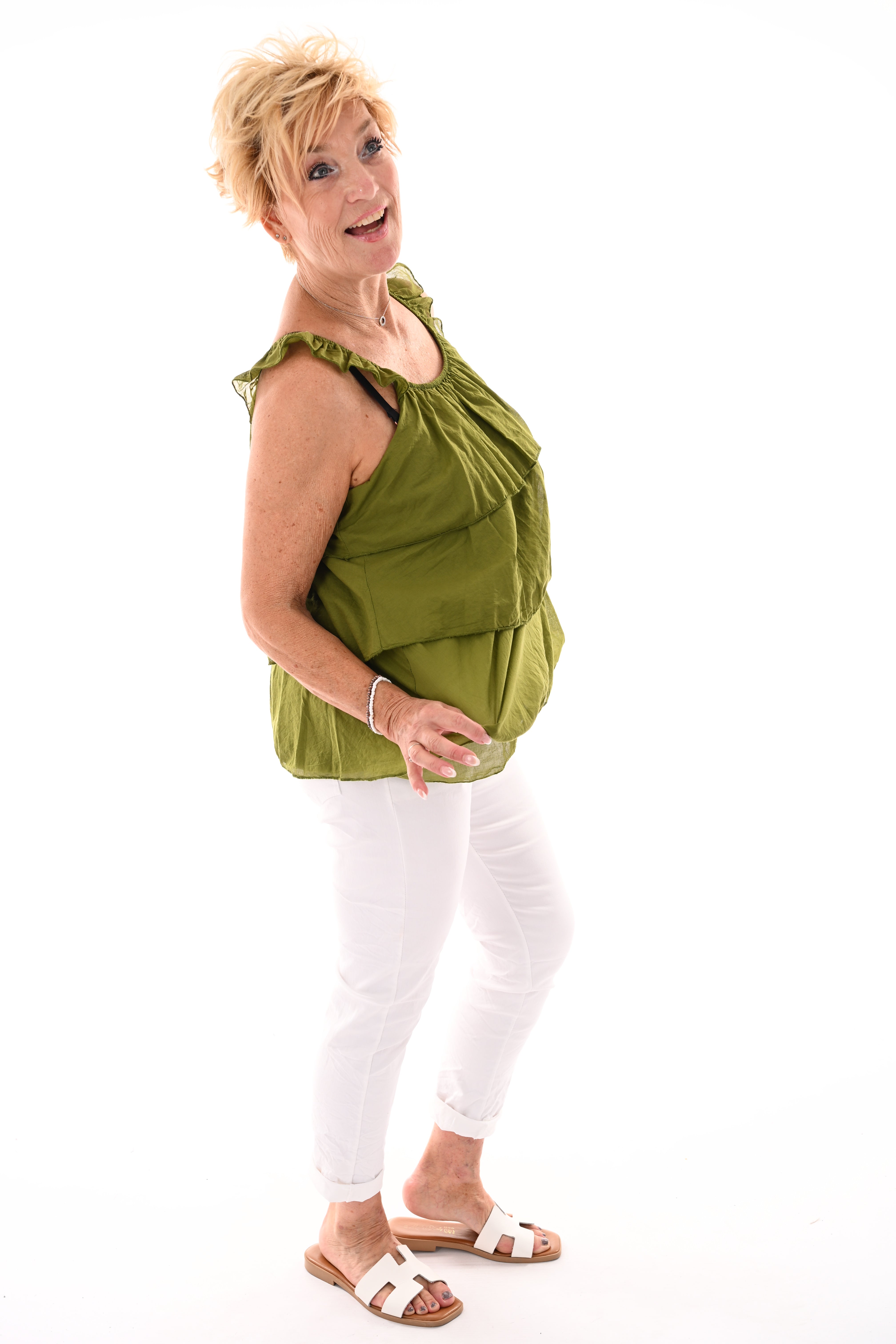 Top ruffle lagen uni lime
