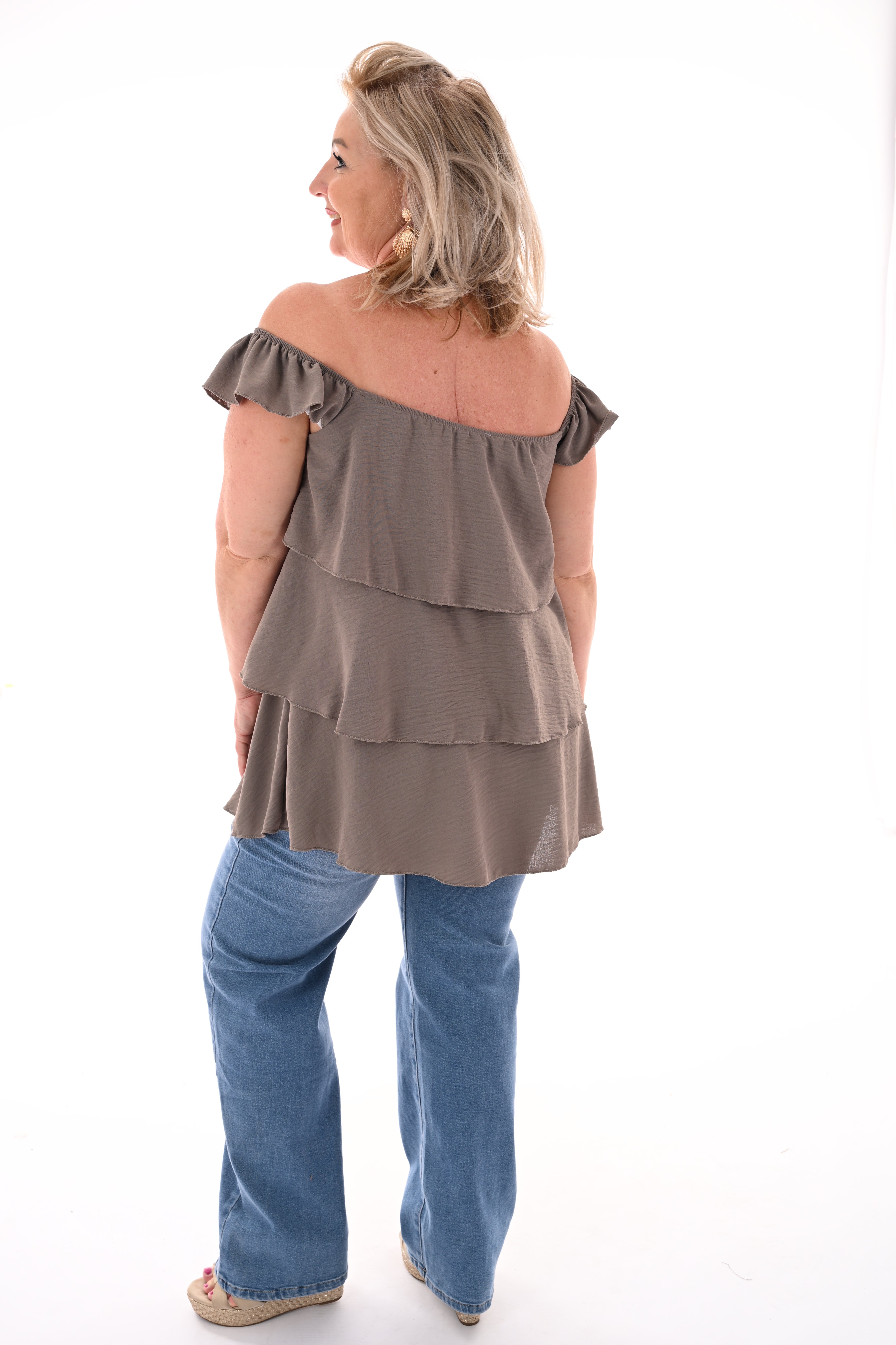 Top volant lagen uni taupe
