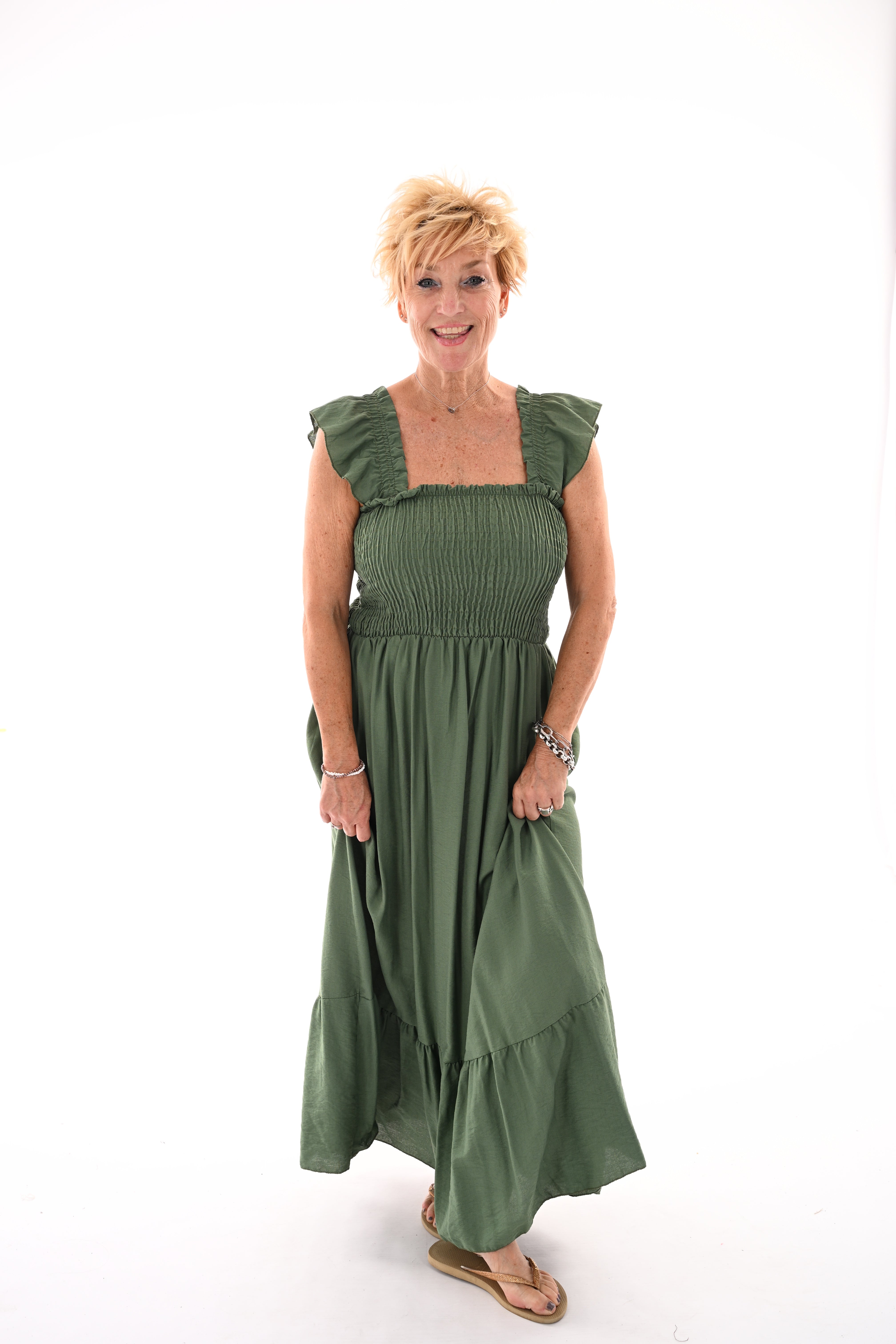 Lange jurk smock top legergroen