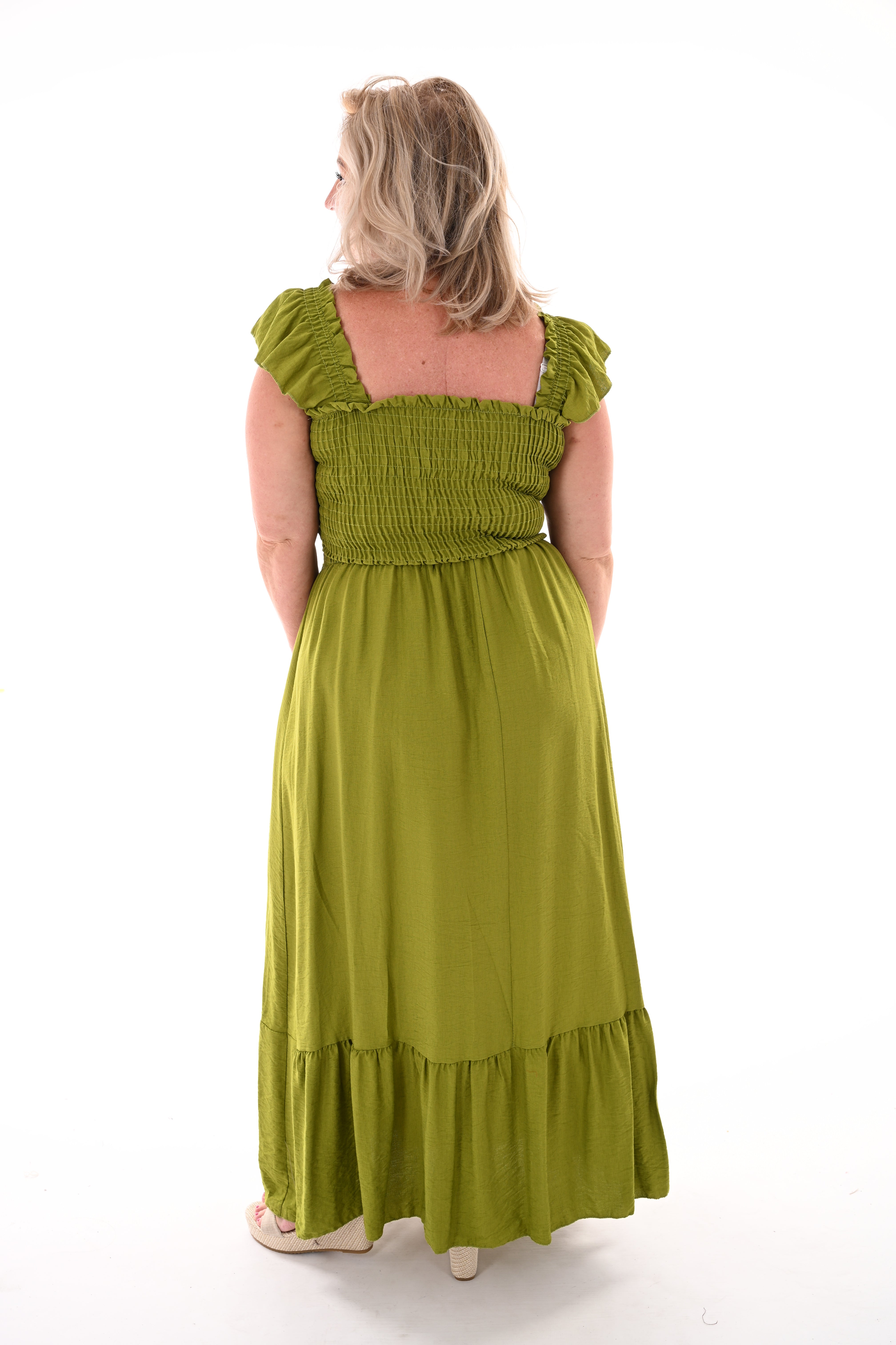 Lange jurk smock top lime