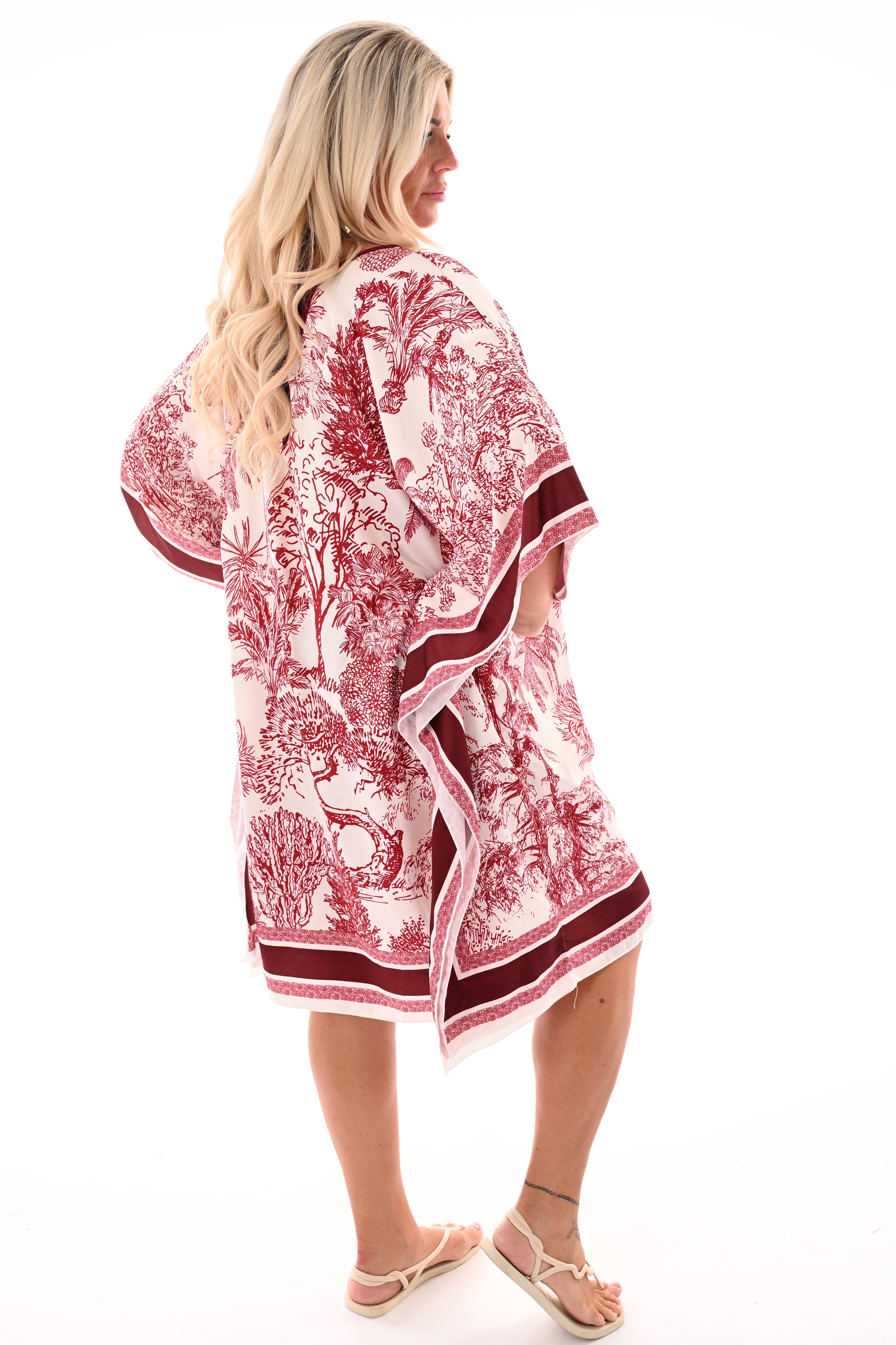 Jurk silky Toile de Jouy bordeaux