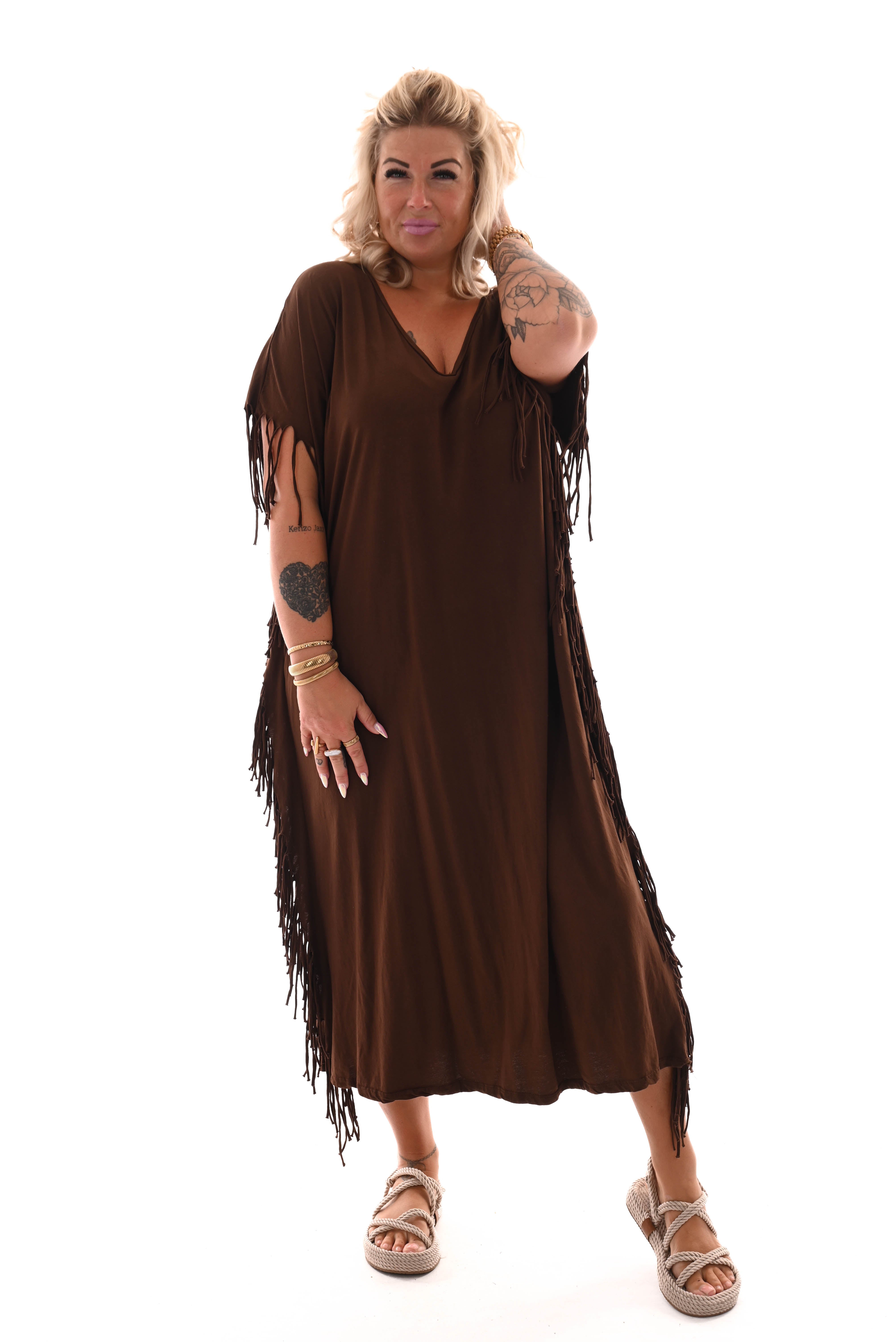 T-shirt dress franjes bruin