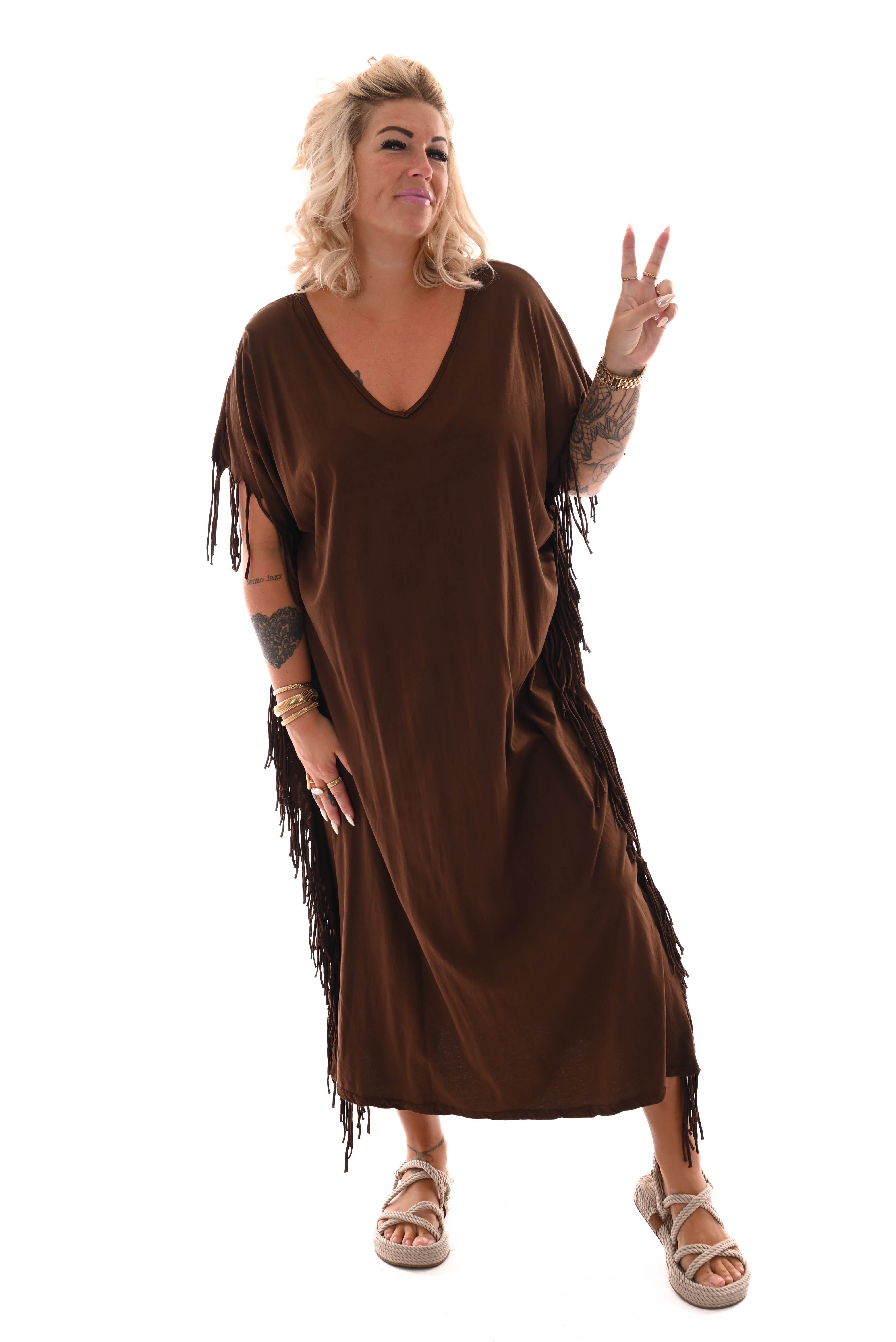 T-shirt dress franjes bruin