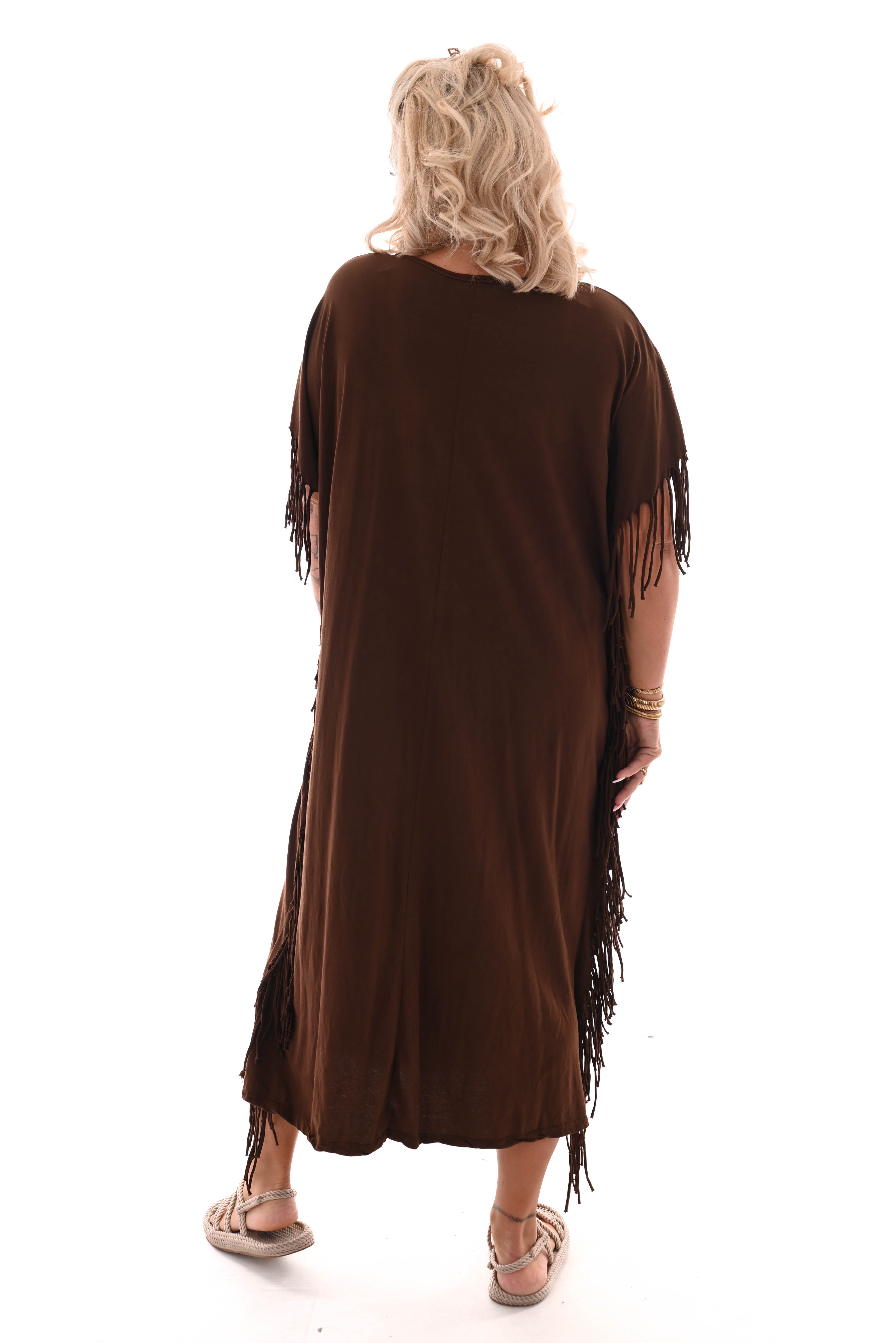 T-shirt dress franjes bruin