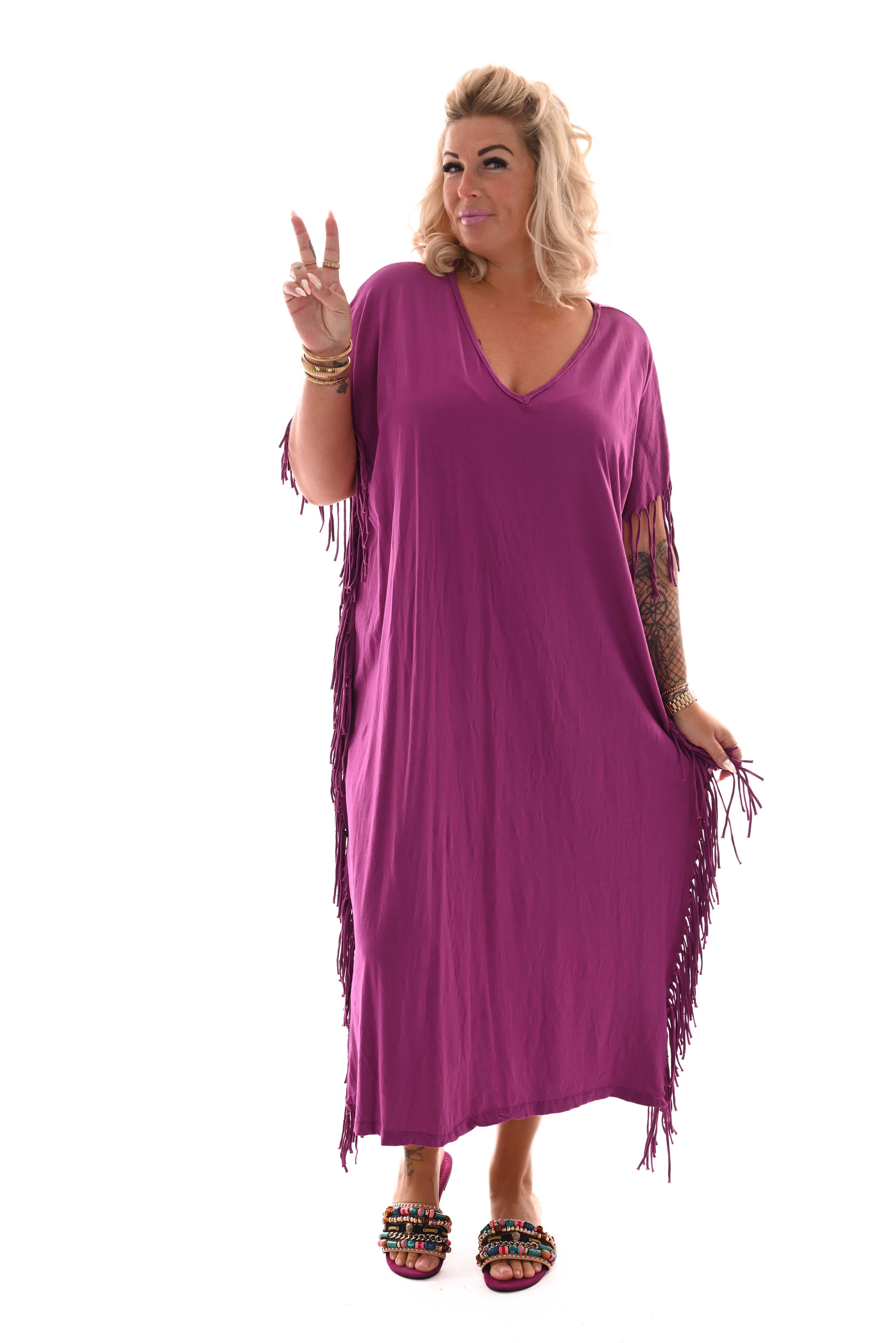T-shirt dress franjes cyclaam