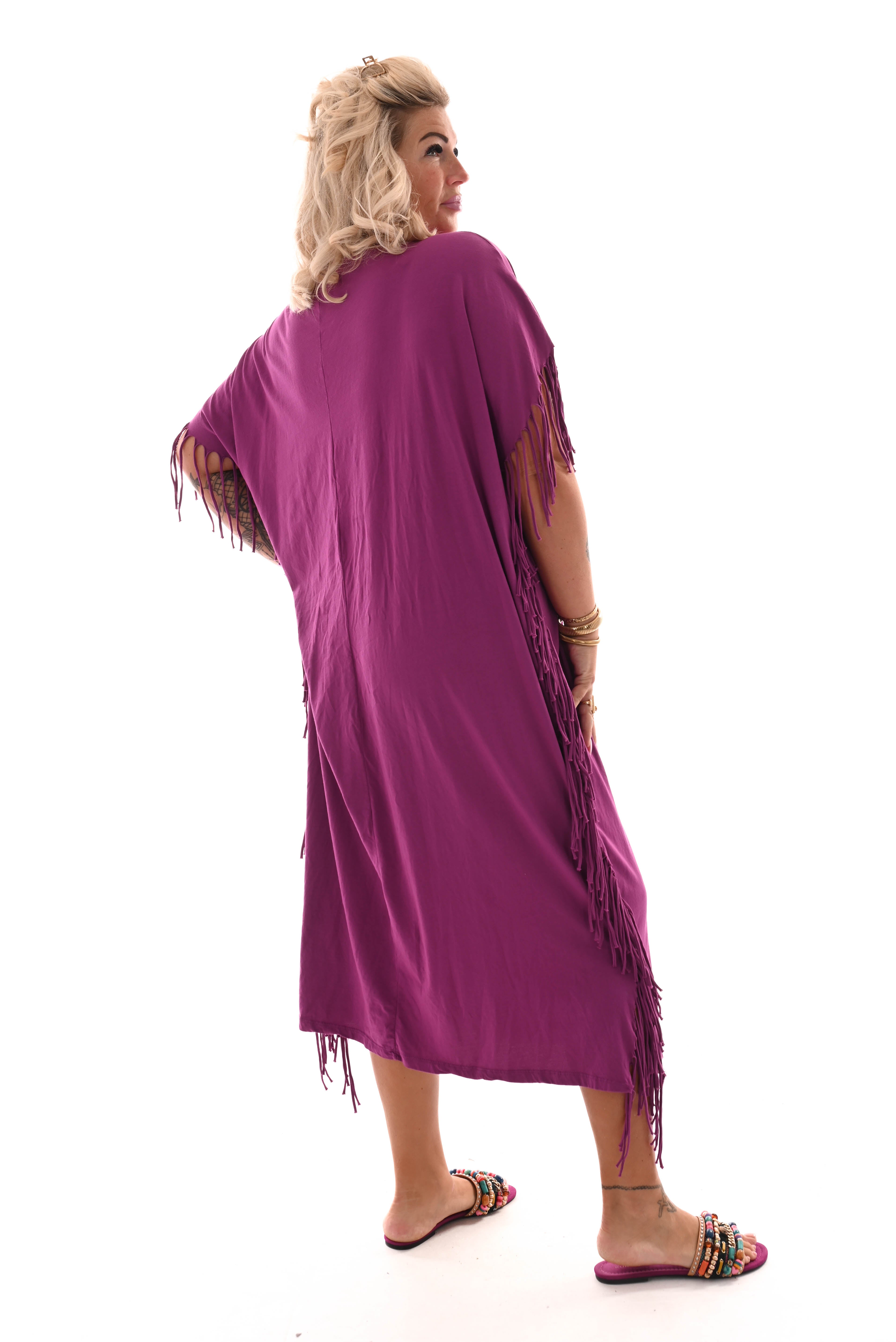 T-shirt dress franjes cyclaam