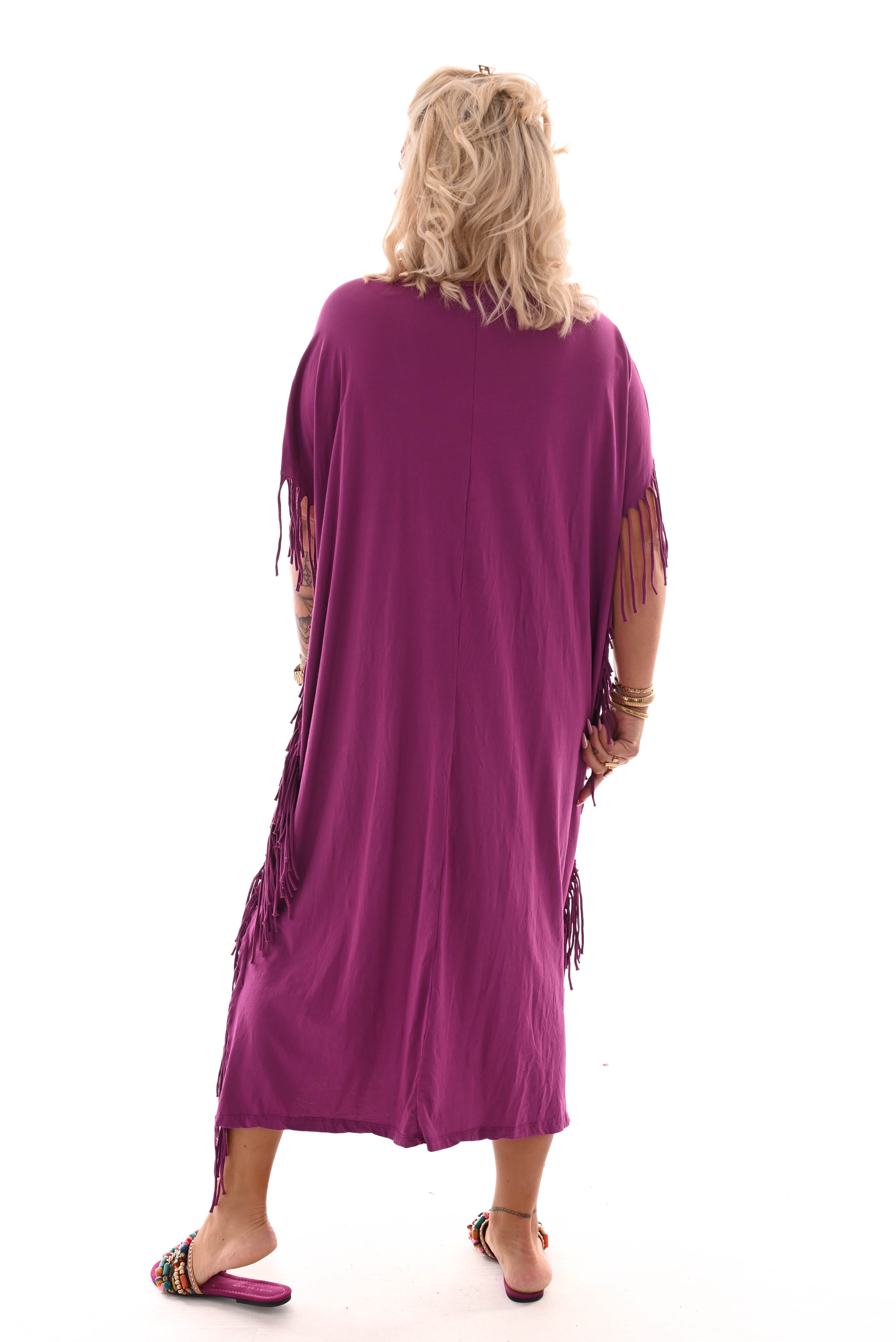 T-shirt dress franjes cyclaam