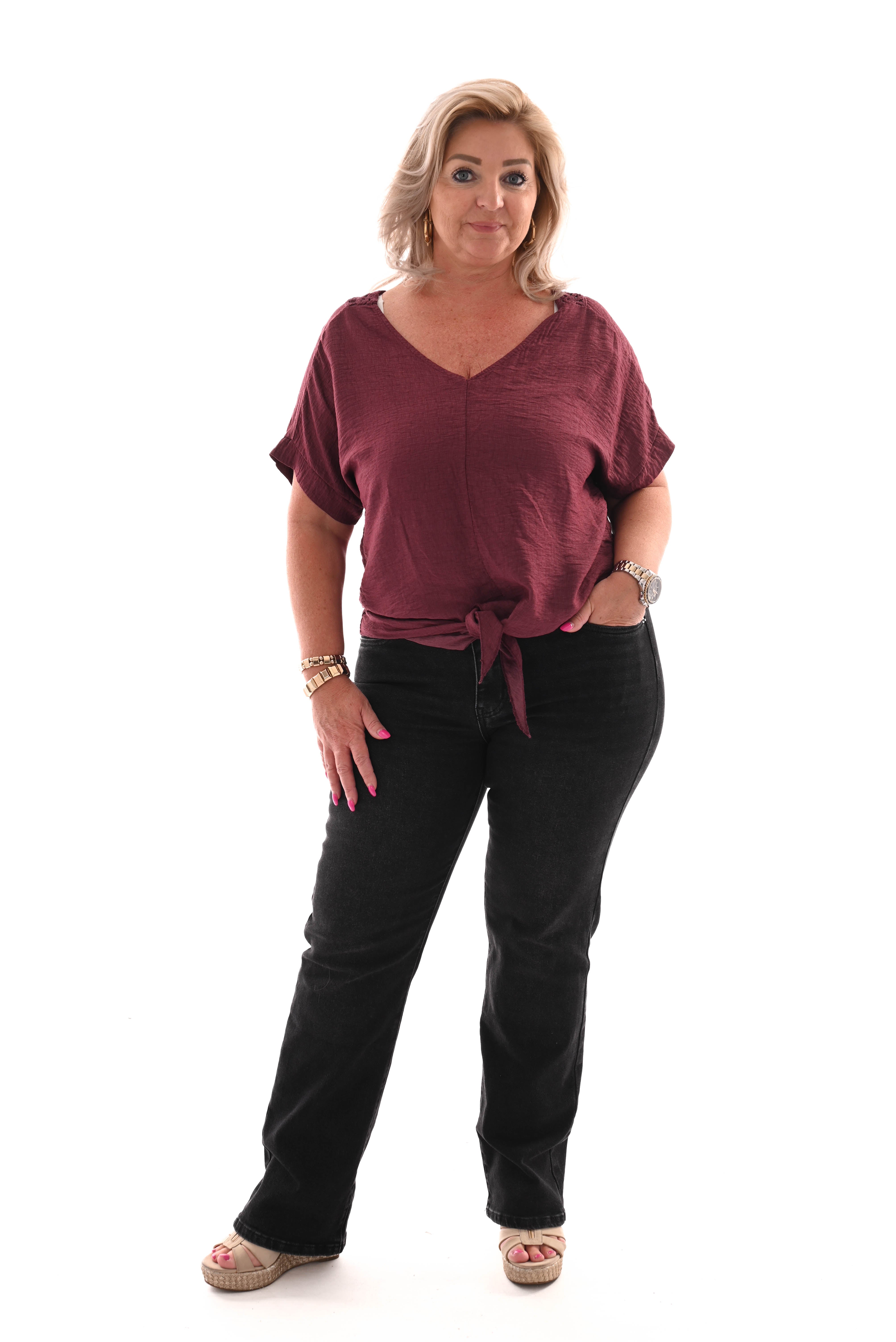 Top gehaakte rug met knoop bordeaux