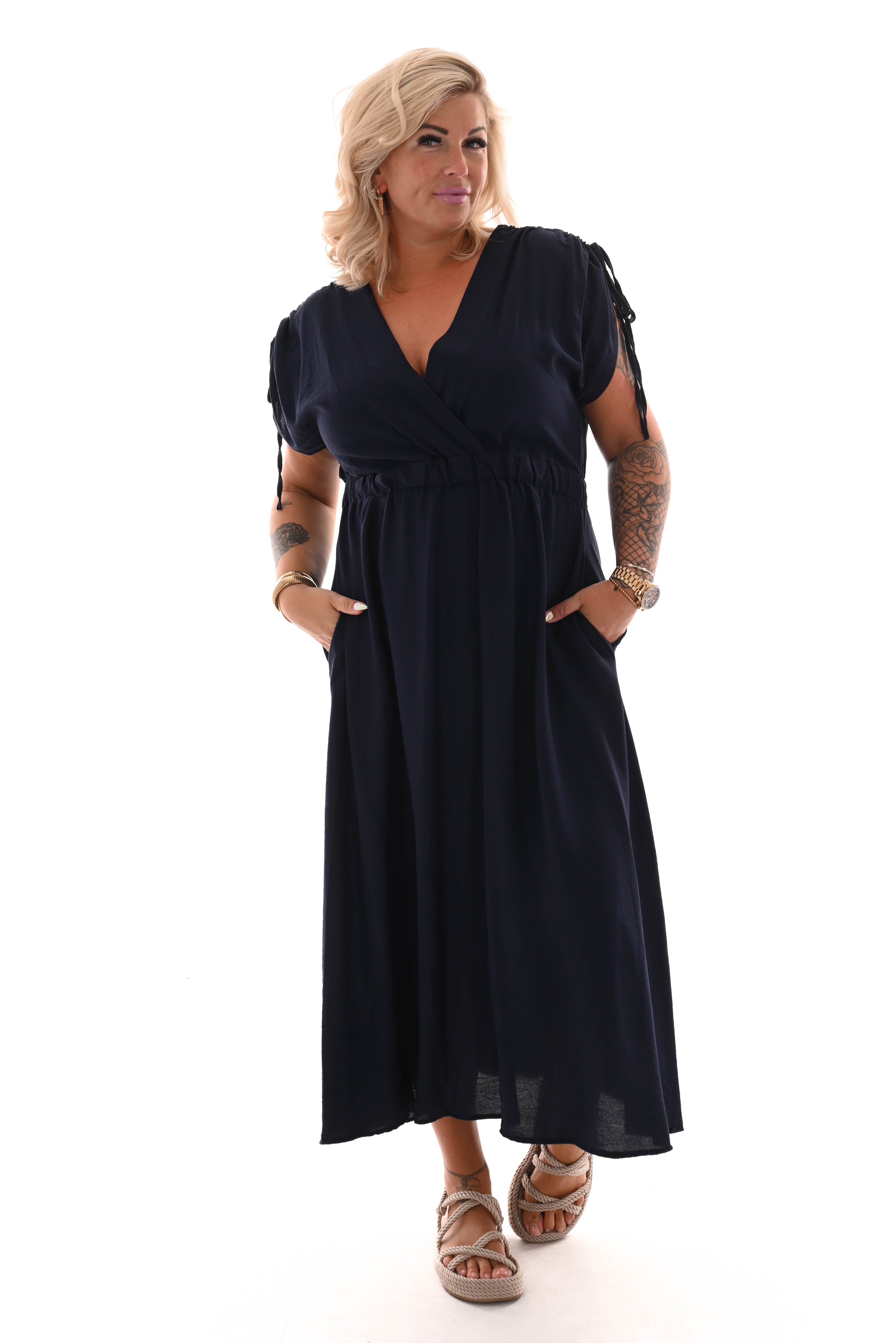 Lange jurk strik mouwen marineblauw