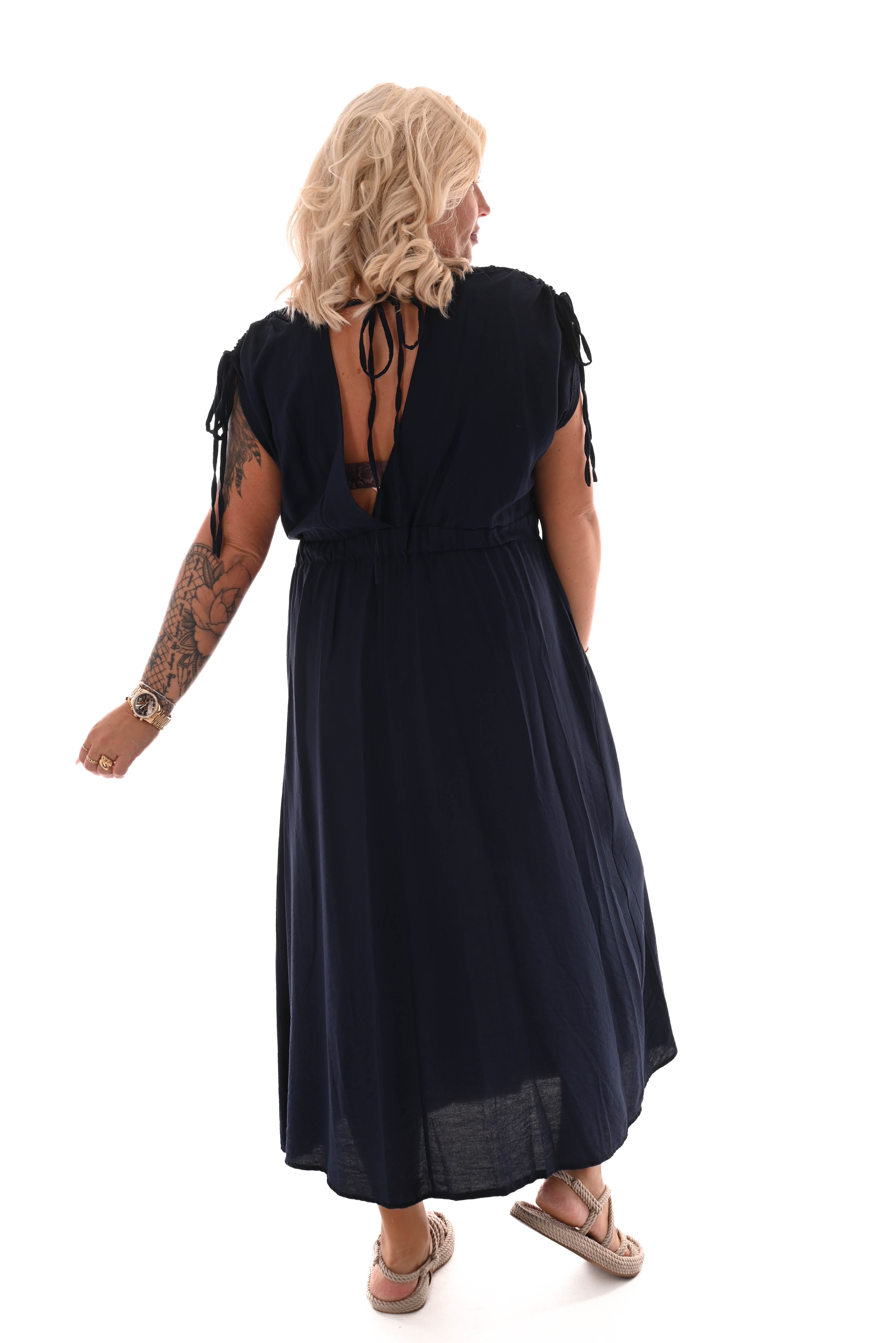 Lange jurk strik mouwen marineblauw