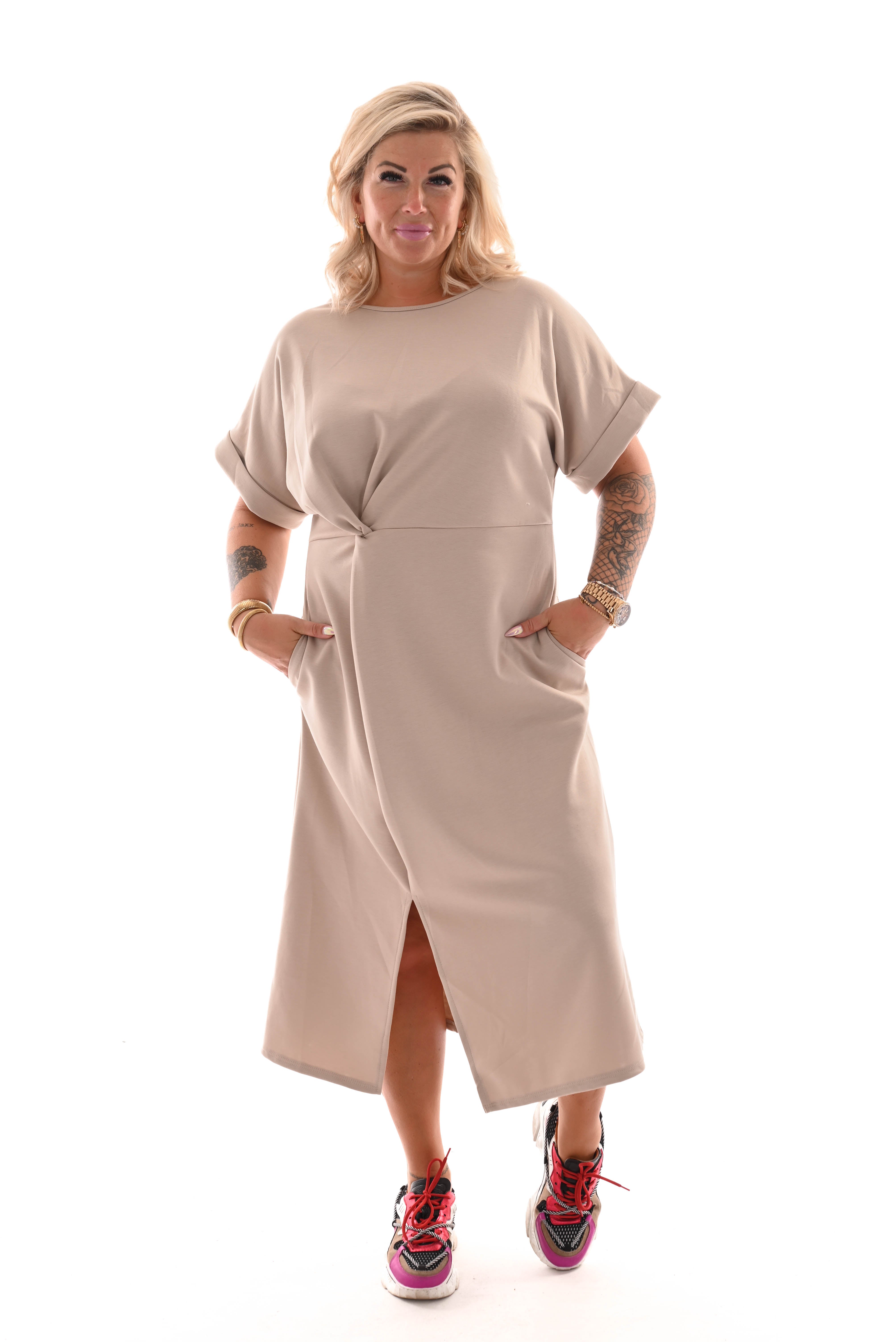 Jurk taille knoop beige