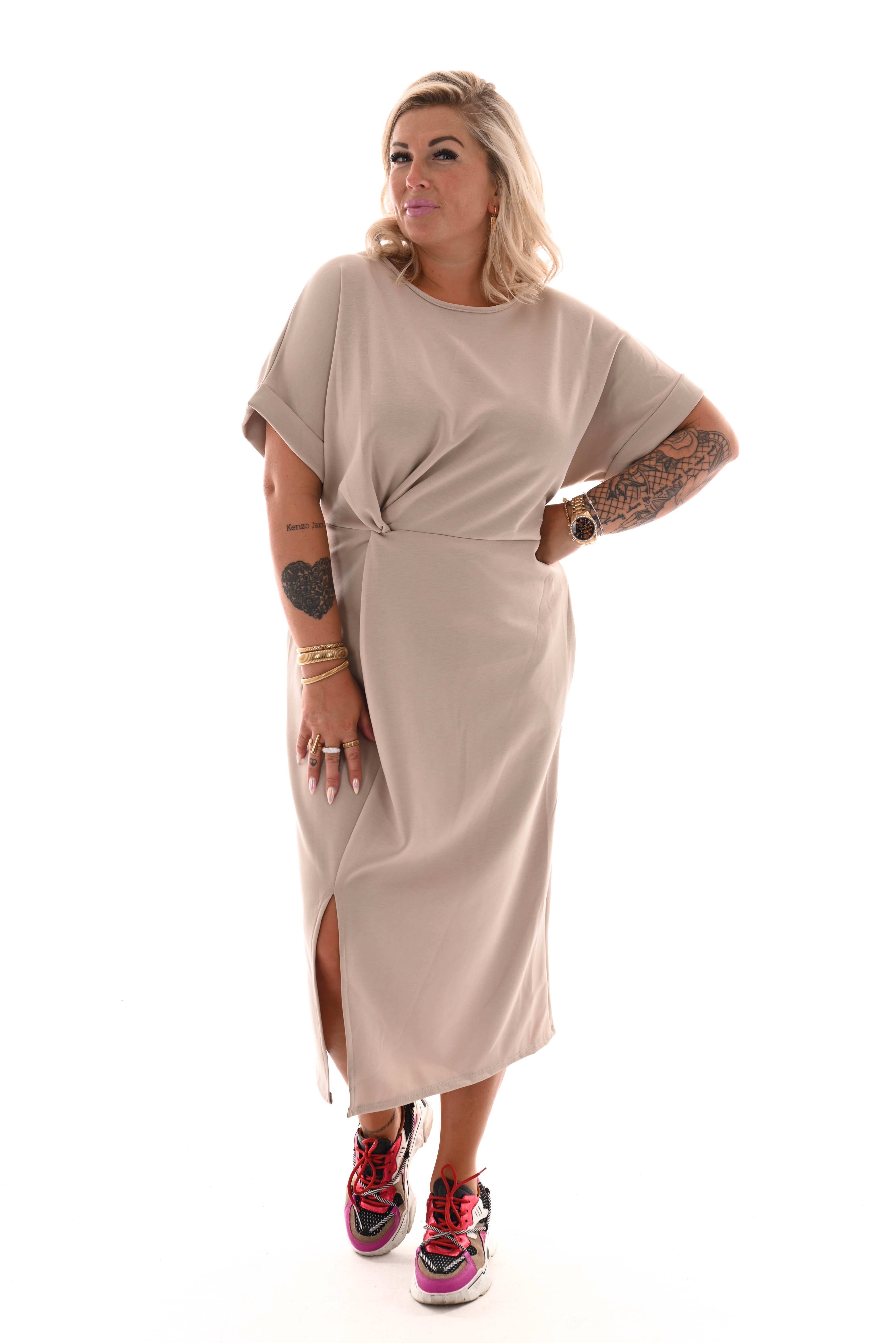 Jurk taille knoop beige