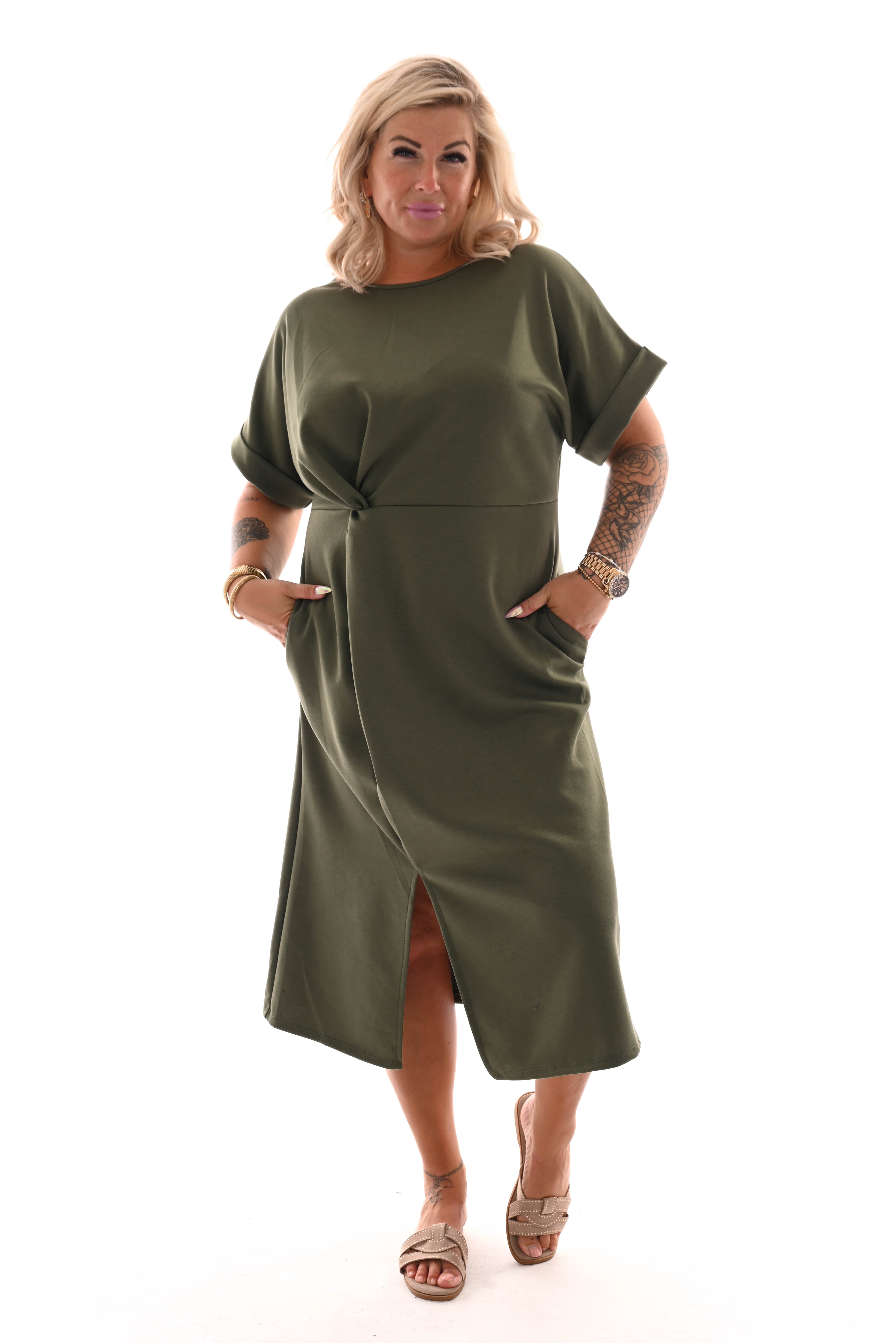 Jurk taille knoop legergroen