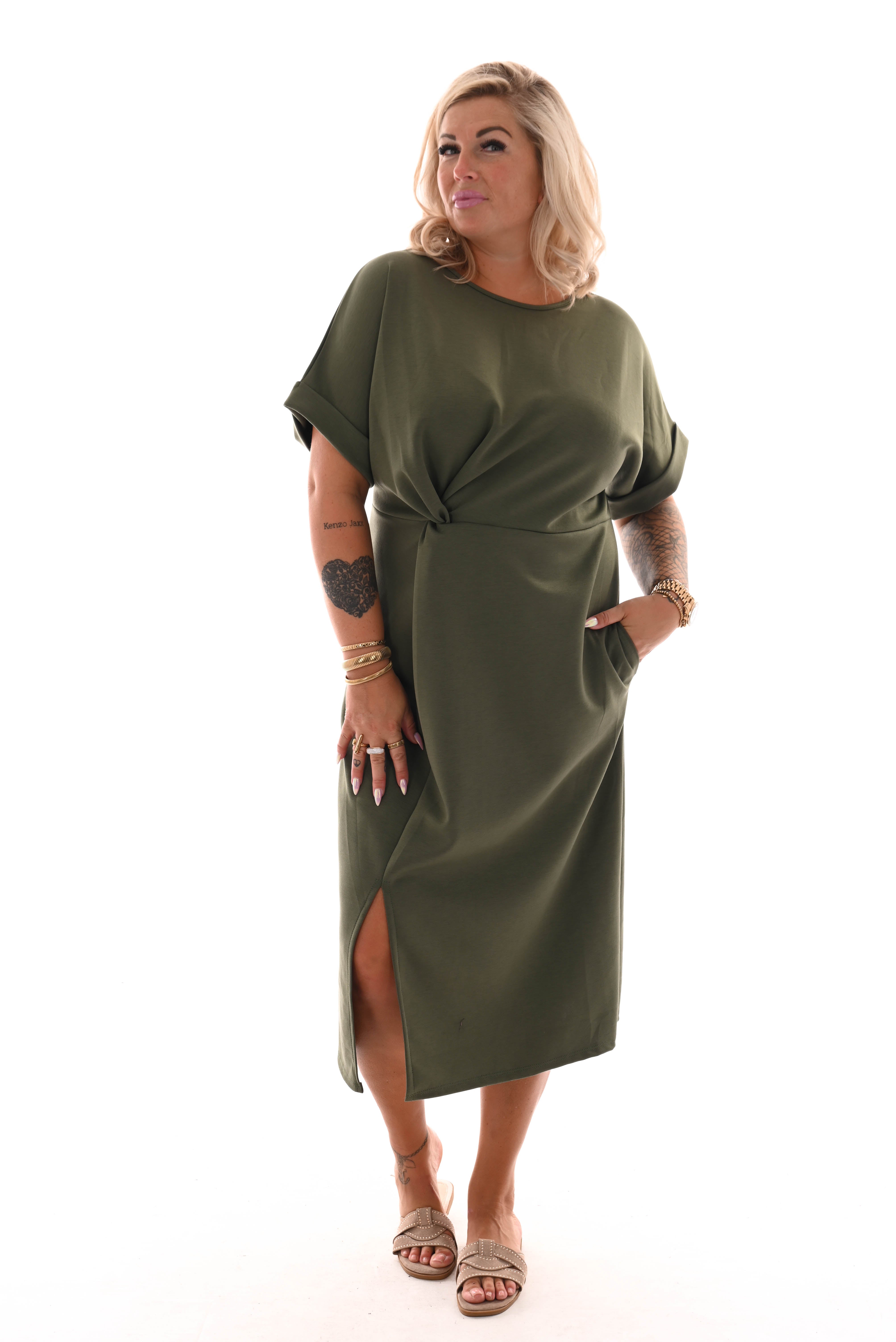 Jurk taille knoop legergroen